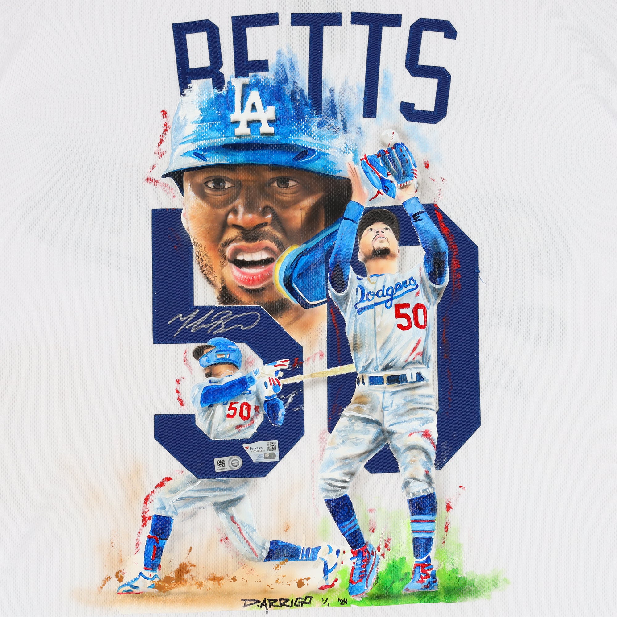 Maillot Nike blanc authentique autographié par Mookie Betts des Los Angeles Dodgers - Illustration de David Arrigo - Édition limitée n° 1/1 - GD53503178