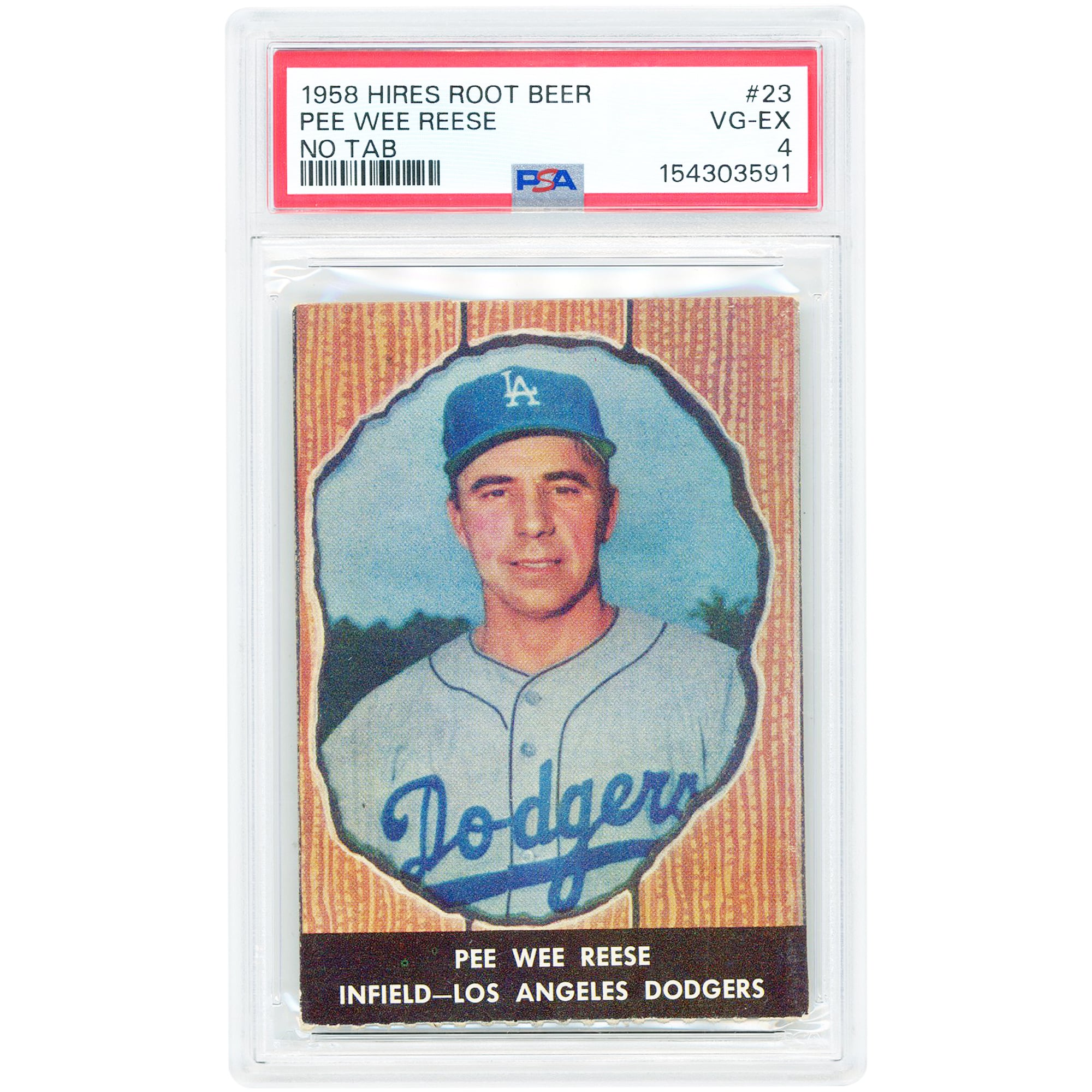 Carte Pee Wee Reese Los Angeles Dodgers 1958 Hires Root Beer sans languette n° 23 authentifiée par PSA (4 cartes)