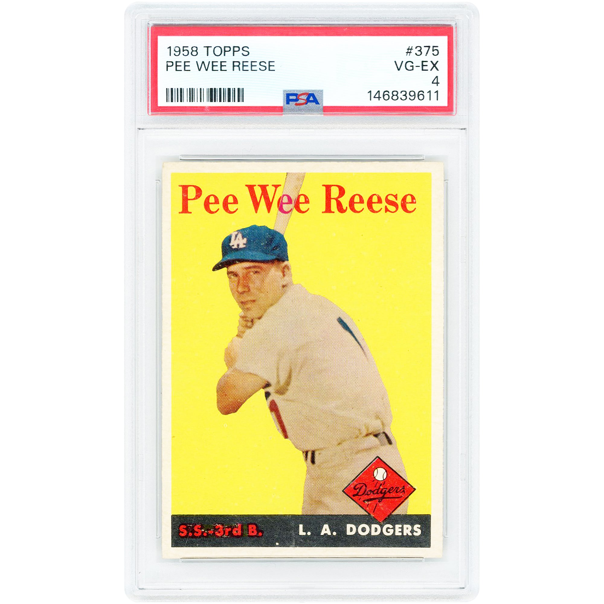 Carte Pee Wee Reese des Dodgers de Los Angeles 1958 Topps n° 375 authentifiée par PSA (4 cartes)