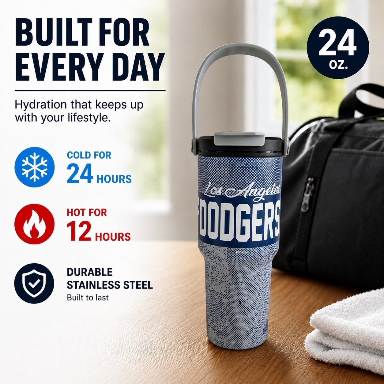 Pegasus Los Angeles Dodgers 24oz. Speckled Gradient Stainless Steel Dual Top Water Bottle