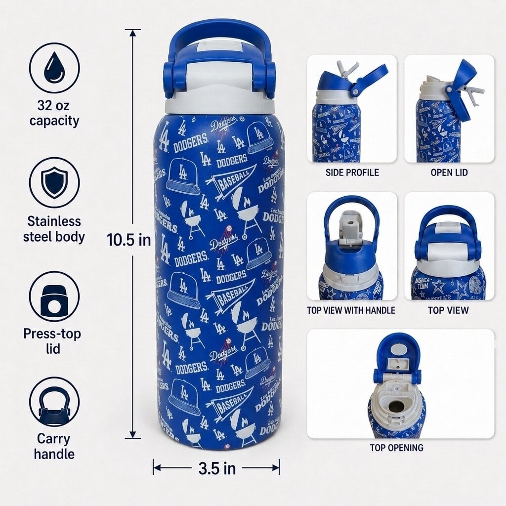 Pegasus Los Angeles Dodgers 32oz. Game Day Pennant Stainless Steel ProPress Water Bottle