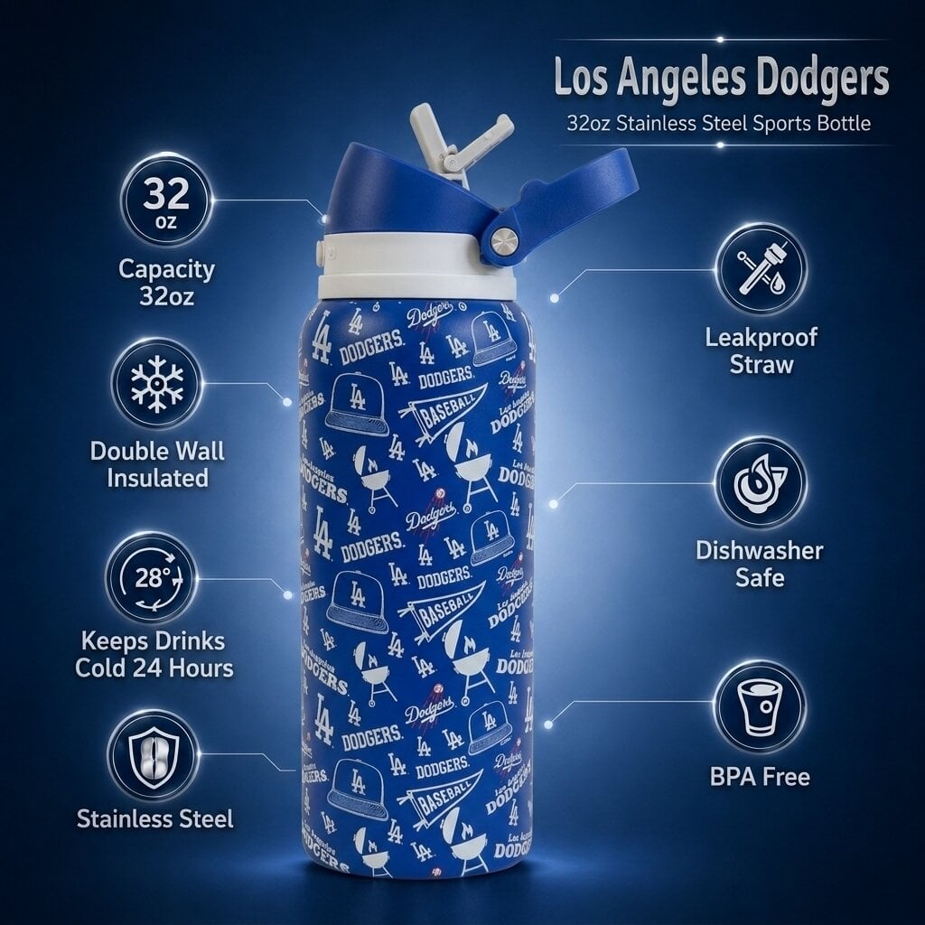Pegasus Los Angeles Dodgers 32oz. Game Day Pennant Stainless Steel ProPress Water Bottle