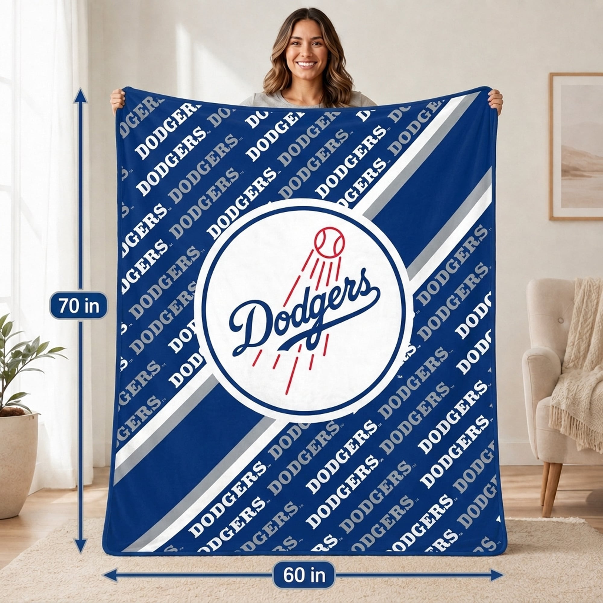 Couverture ultra douce Pegasus Los Angeles Dodgers, 152 x 178 cm (diagonale), doublée, avec logo.