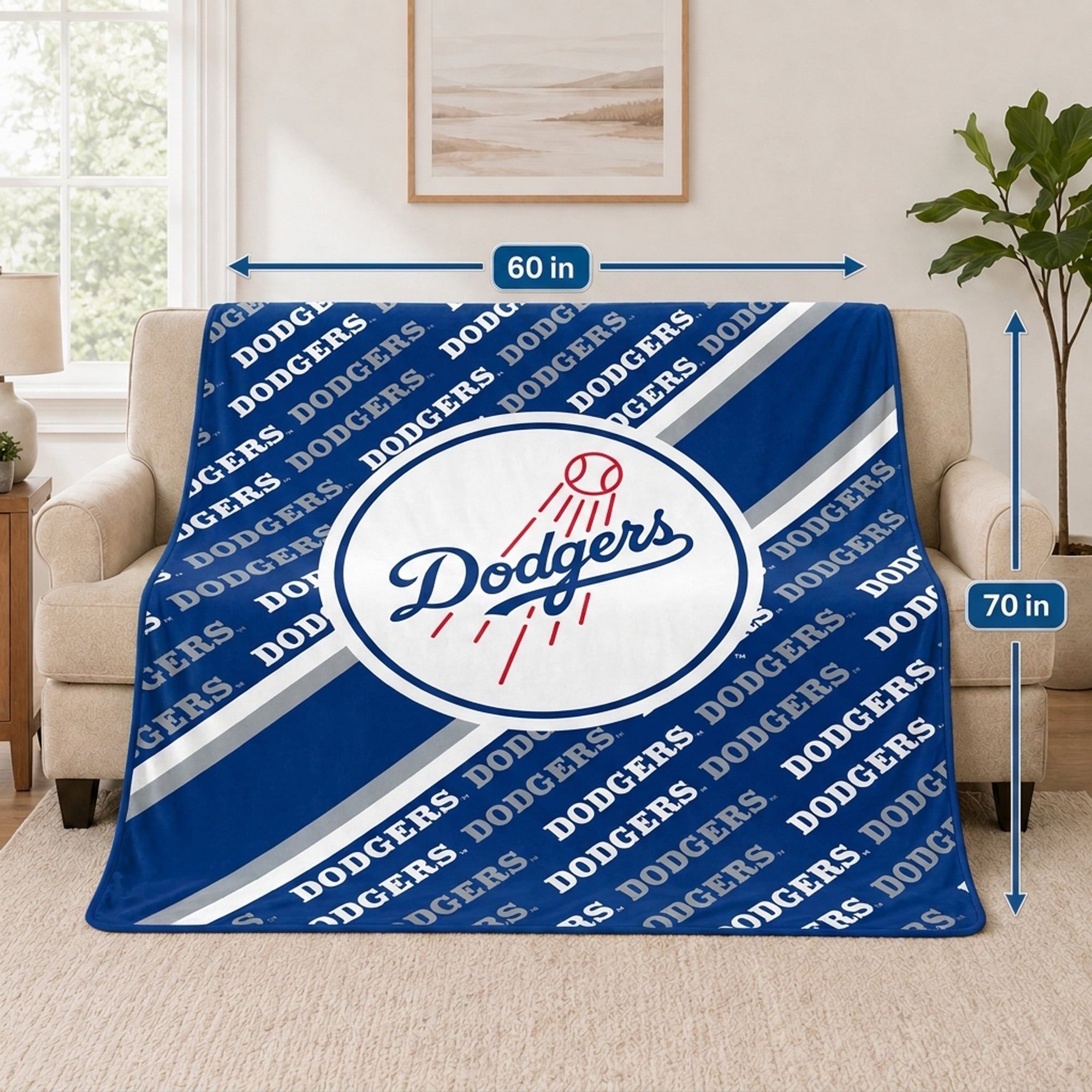 Couverture ultra douce Pegasus Los Angeles Dodgers, 152 x 178 cm (diagonale), doublée, avec logo.