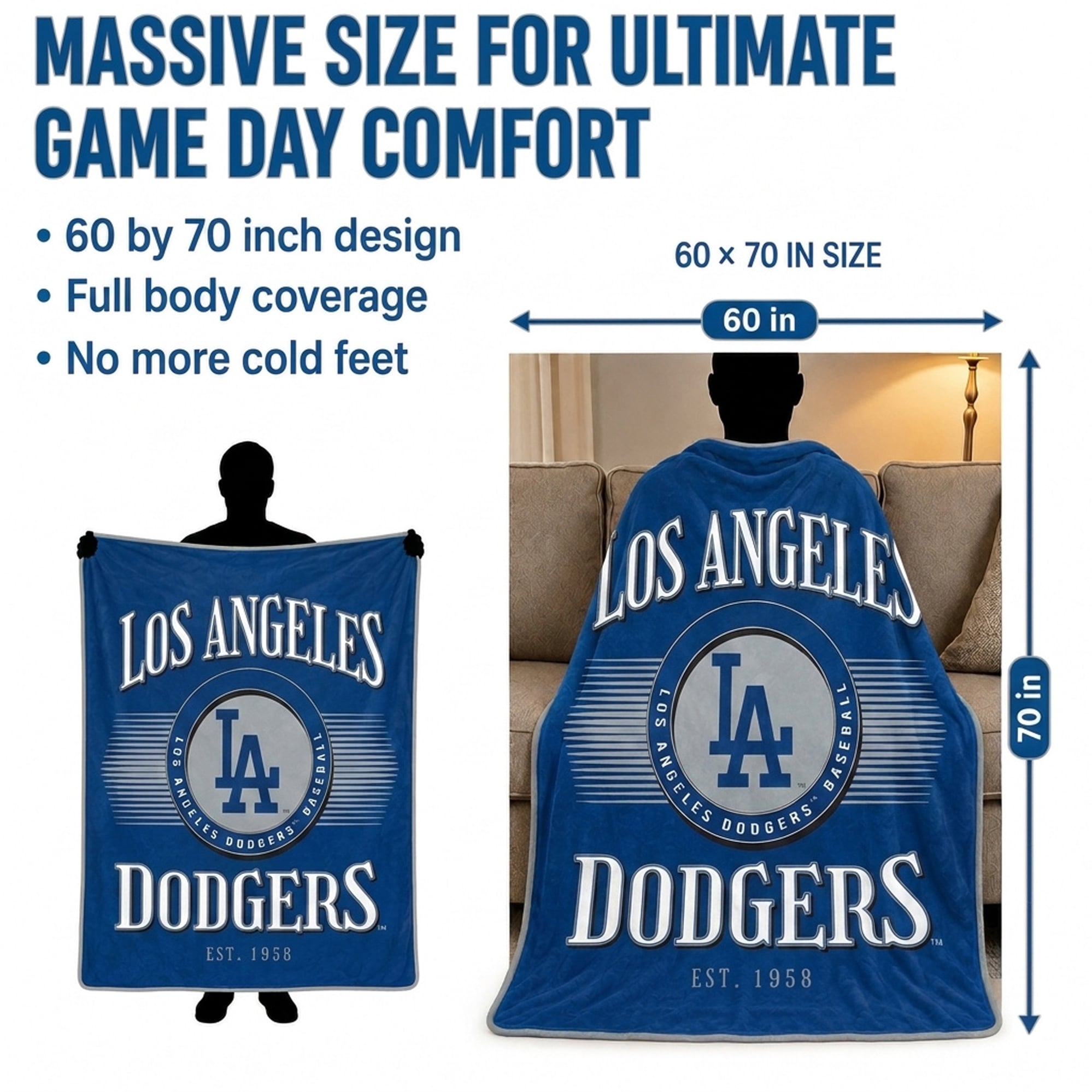 Couverture Pegasus Los Angeles Dodgers Spotlight Arch 60" x 70" ultra douce