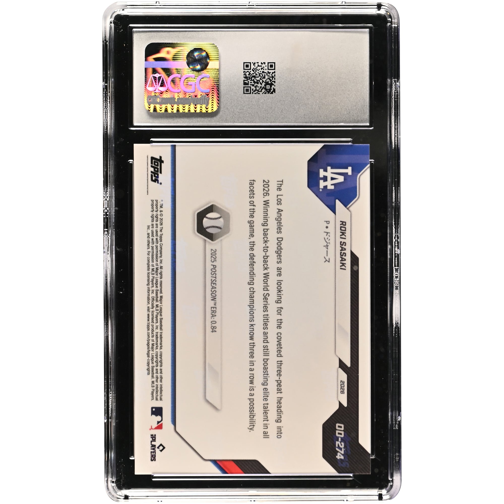 Carte Roki Sasaki Los Angeles Dodgers 2026 Topps Now Road to Opening Day - Édition Japon #OD-274, authentifiée CGC 9.5