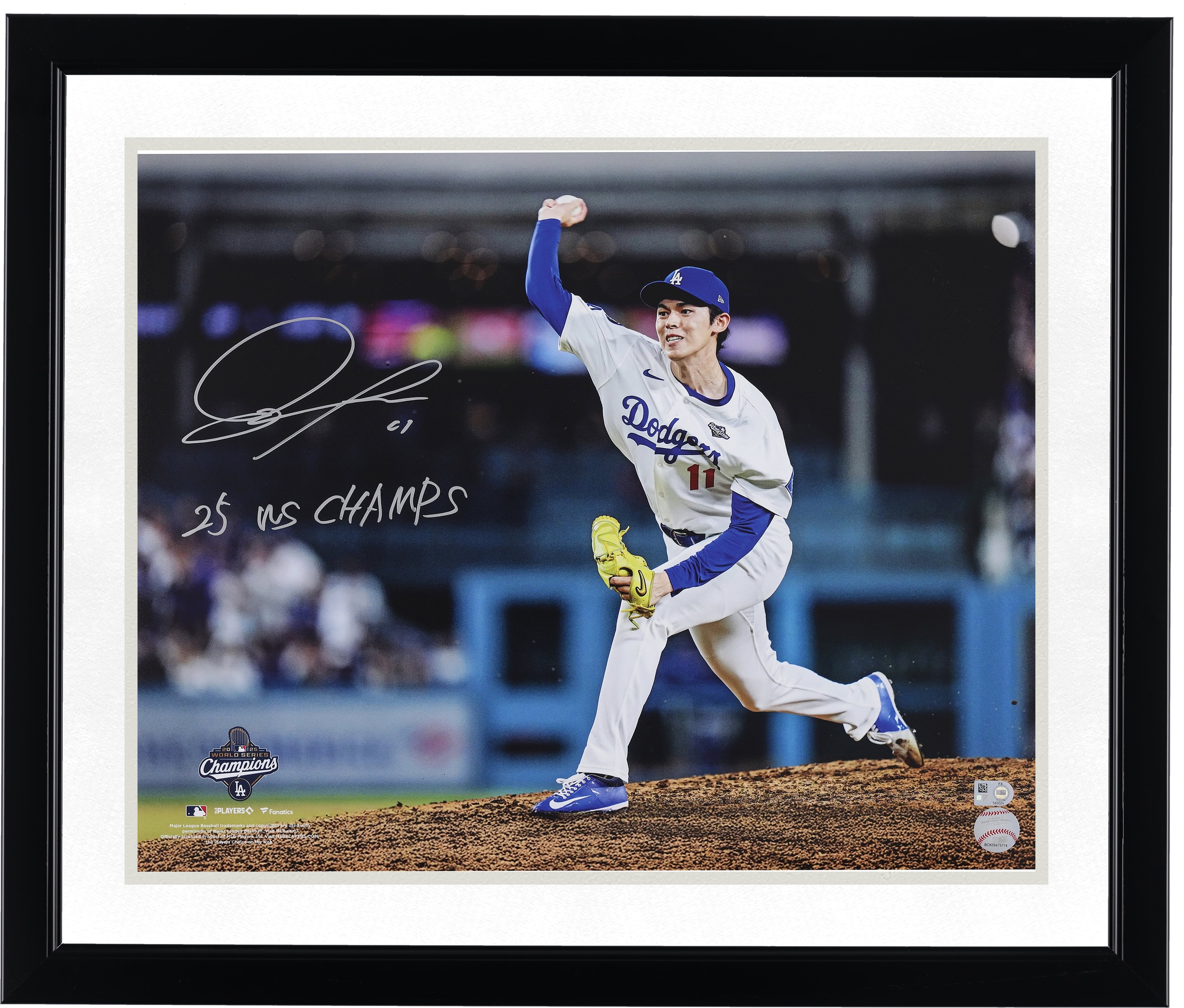 Roki Sasaki Los Angeles Dodgers Autographed 2025 World Series Champions 16" x 20" Photograph with "25 WS Champs" Inscription