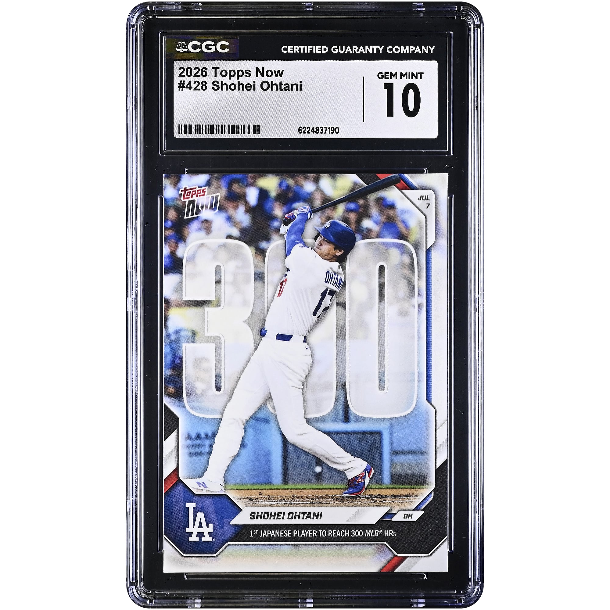 Shohei Ohtani, Los Angeles Dodgers, carte Topps Now 2026, premier joueur japonais à atteindre 300 coups de circuit en MLB, n° 428, authentifiée CGC