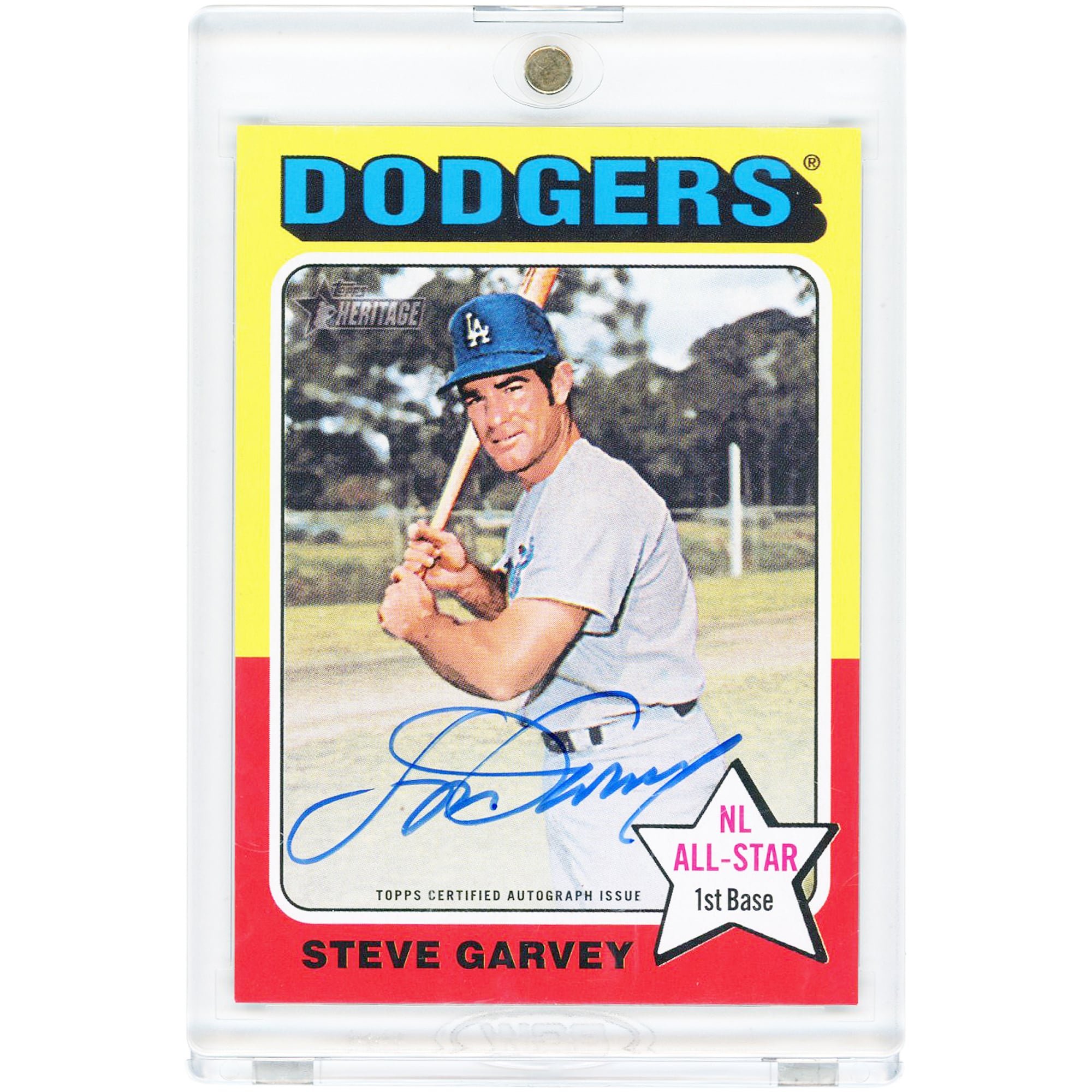 Carte Topps Heritage Real One 1975, signée par Steve Garvey (Los Angeles Dodgers), édition 2024, modèle Topps Heritage 1975, référence #ROA-SG