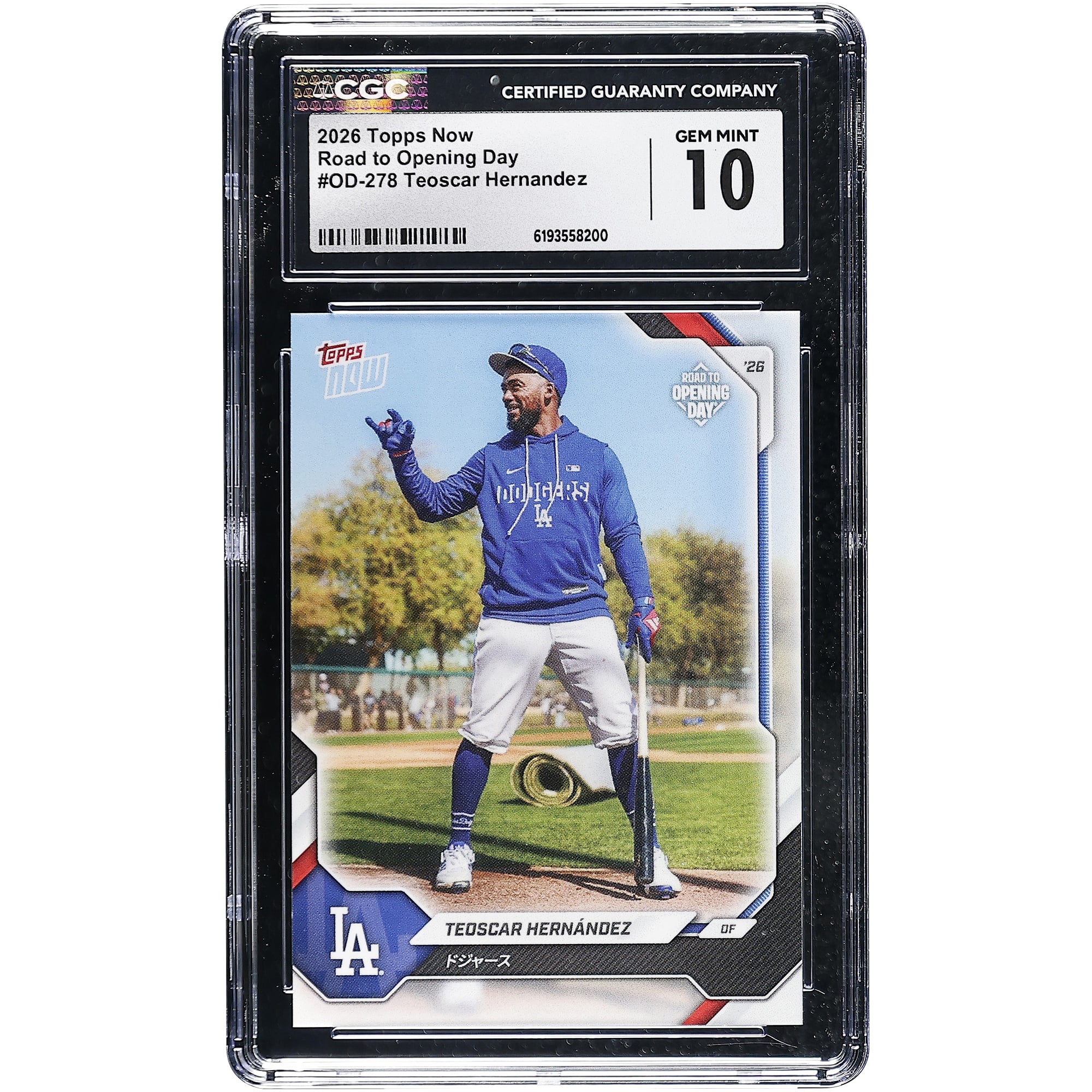 Carte de Teoscar Hernández des Dodgers de Los Angeles 2026 Topps Now Road to Opening Day - Édition japonaise #OD-278, authentifiée par CGC (10 cartes).