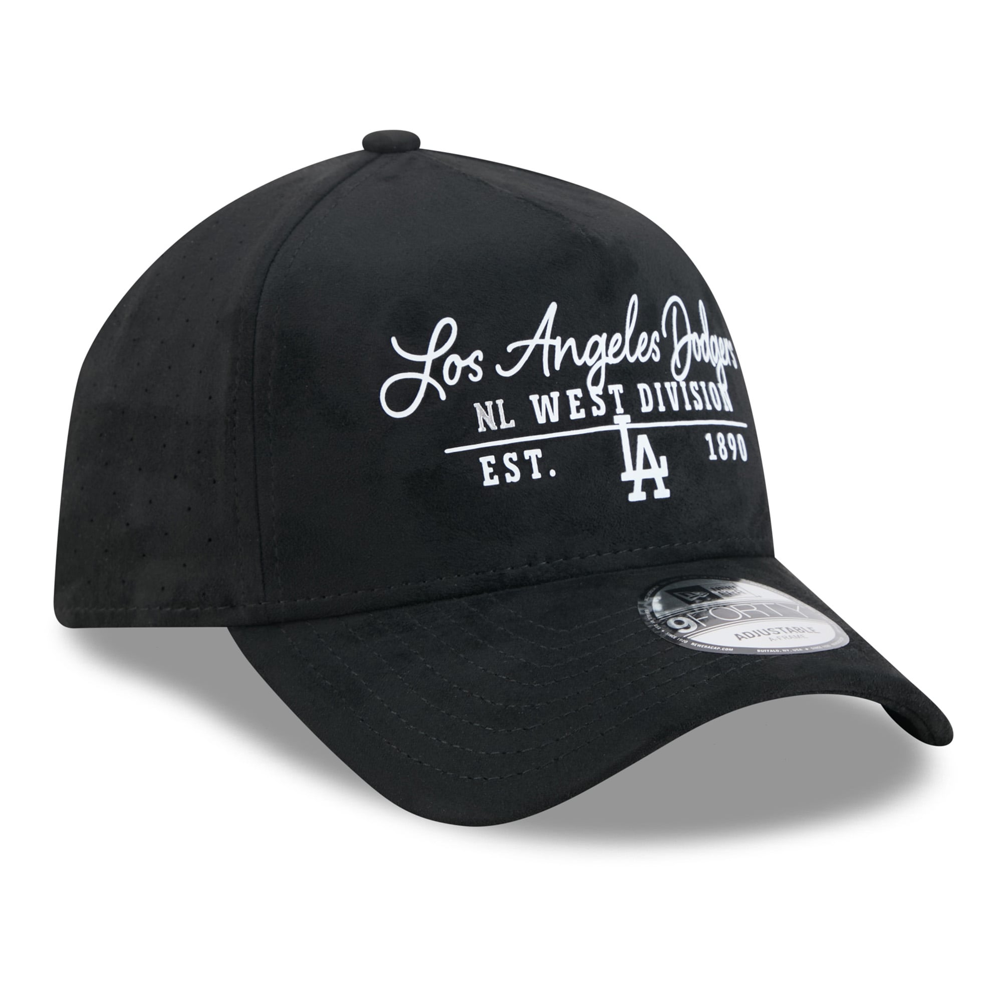 Unisex New Era Black Los Angeles Dodgers Script Text 9FORTY A-Frame Adjustable Hat