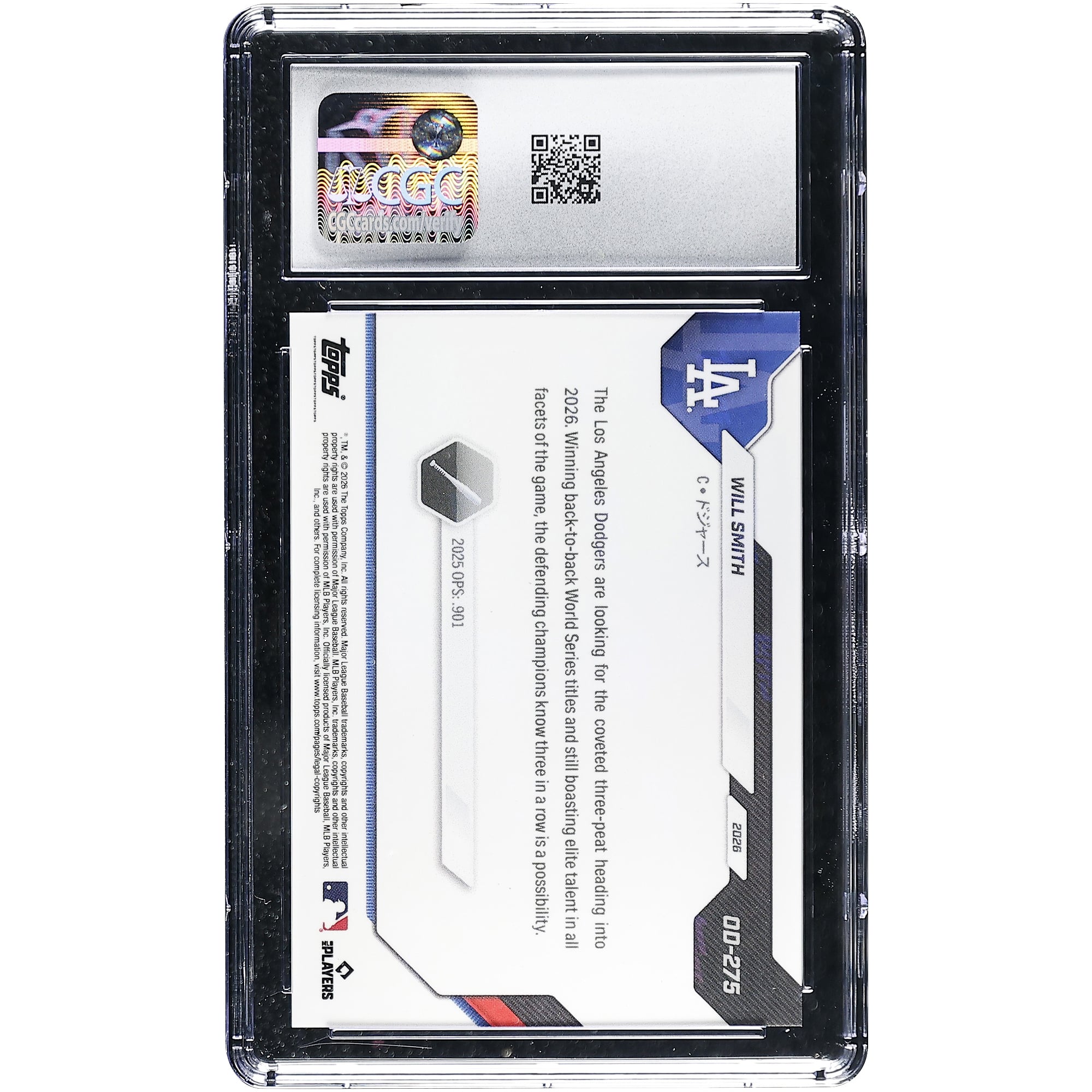 Carte Will Smith des Dodgers de Los Angeles 2026 Topps Now Road to Opening Day - Édition Japon #OD-275, authentifiée CGC 9.5