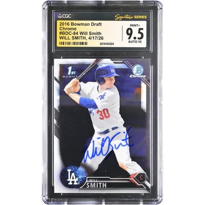 Will Smith Los Angeles Dodgers Autographed 2016 Bowman Chrome Draft #BDC-84 CGC Fanatics Witnessed Authenticated 9.5/10 Card