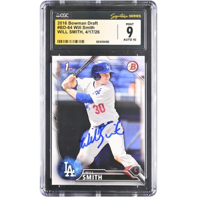Will Smith Los Angeles Dodgers Autographed 2016 Bowman Draft #BD-84 CGC Fanatics Witnessed Authenticated 9/10 Card
