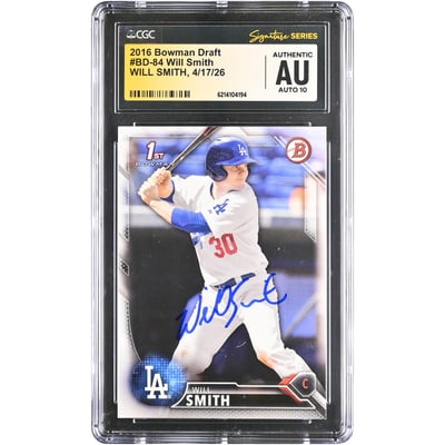 Will Smith Los Angeles Dodgers Autographed 2016 Bowman Draft #BD-84 CGC Fanatics Witnessed Authenticated AUTO 10 Card