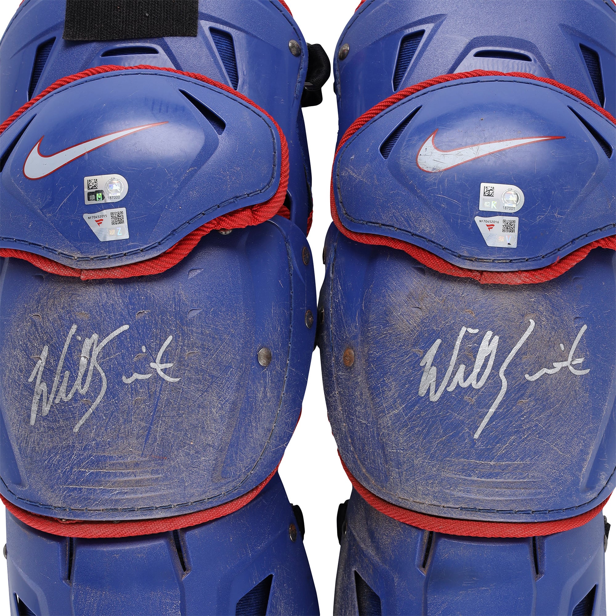 Will Smith Los Angeles Dodgers Autographed Game-Used Blue Nike Shin Guards from the 2024 MLB Season