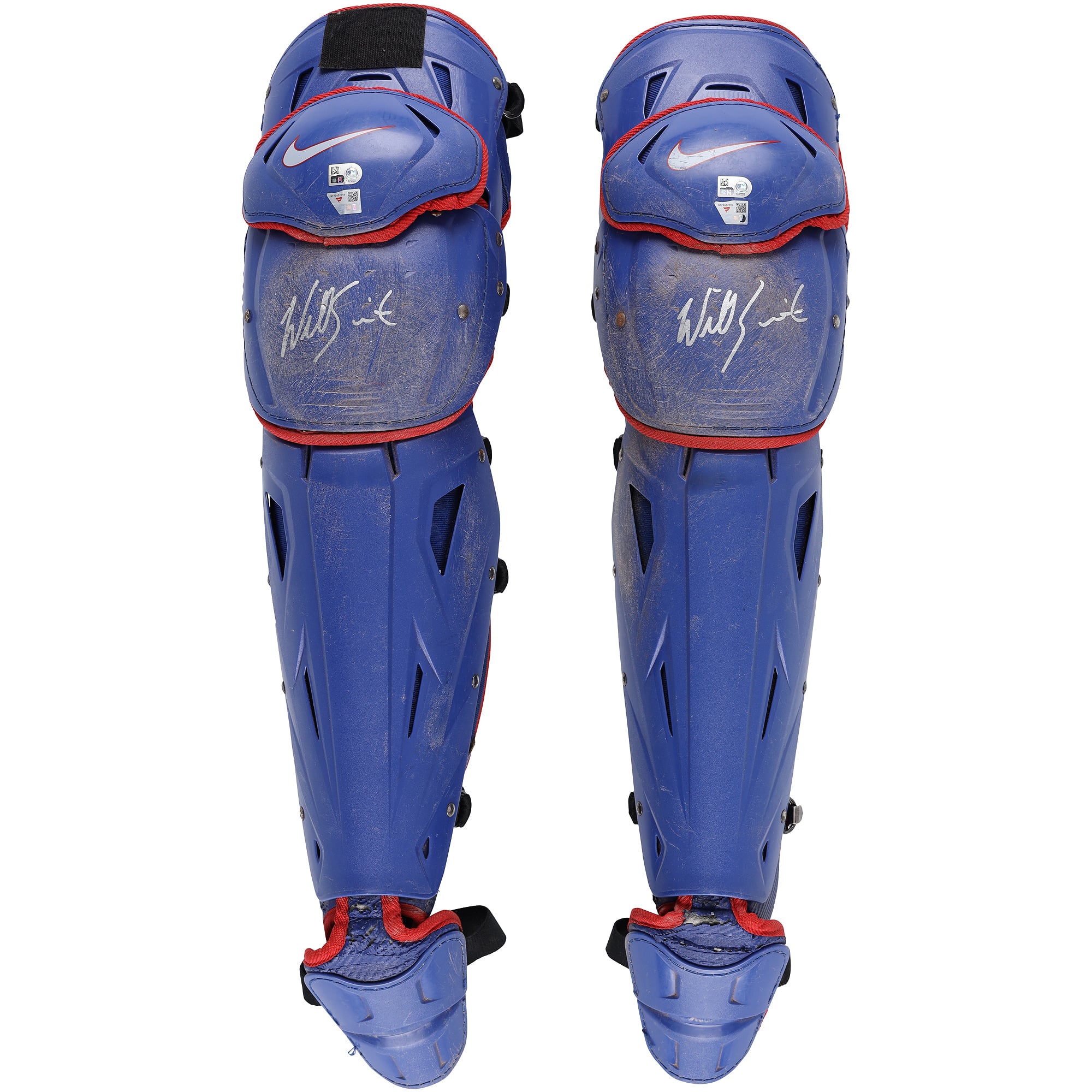 Will Smith Los Angeles Dodgers Autographed Game-Used Blue Nike Shin Guards from the 2024 MLB Season