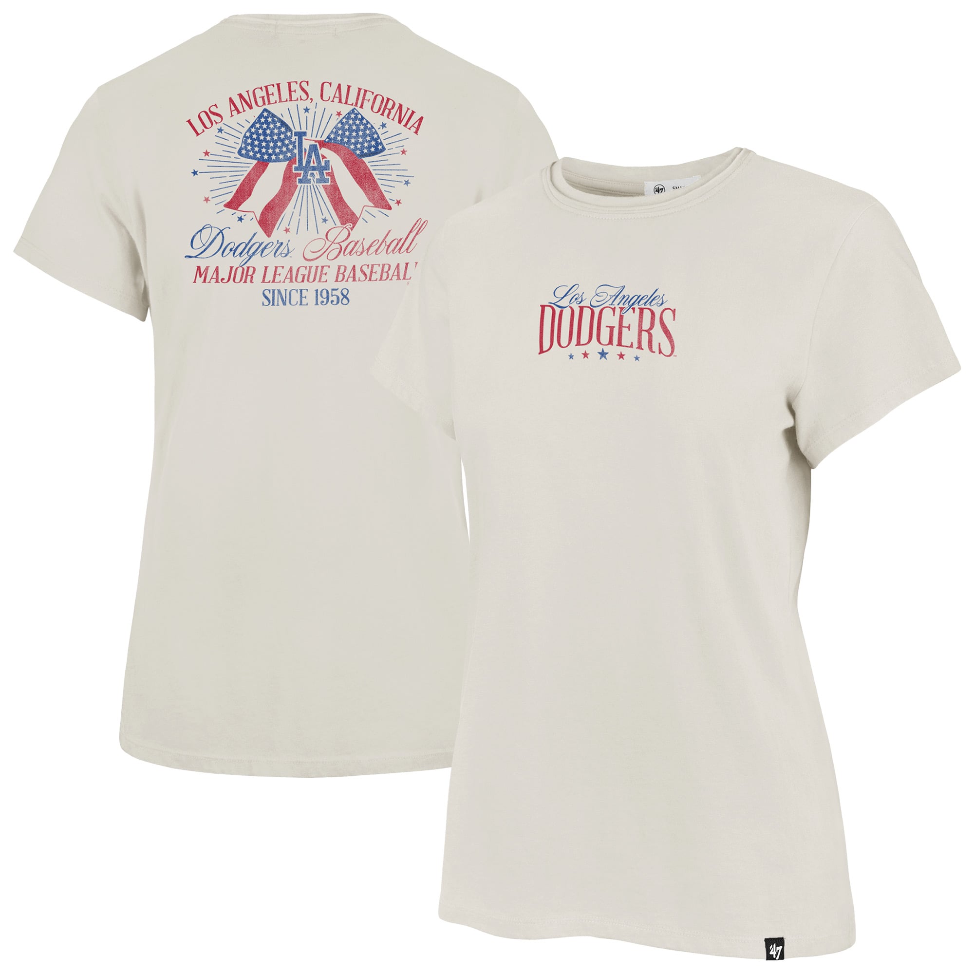 Women's '47 Cream Los Angeles Dodgers Bow Burst Frankie T-Shirt