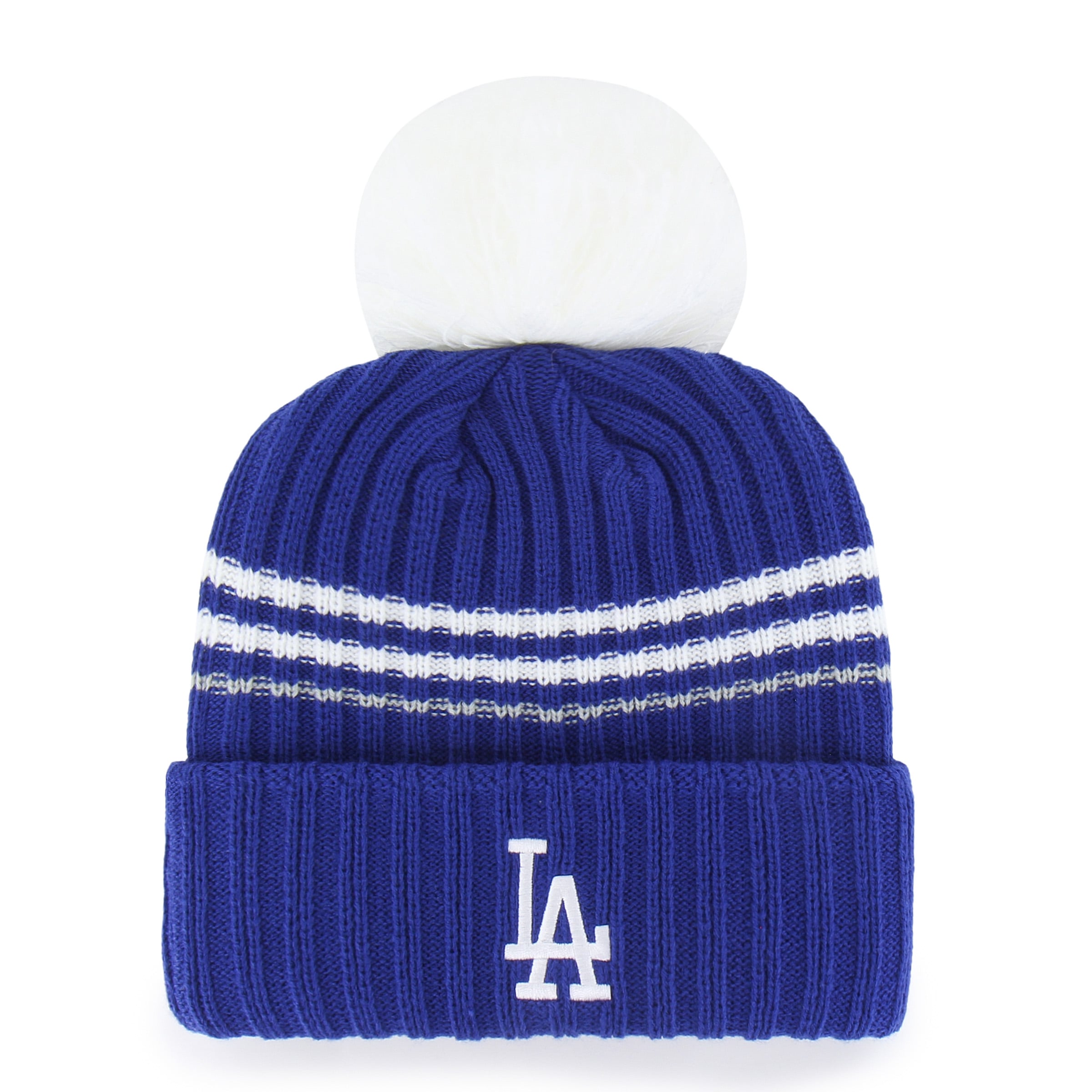 Bonnet en maille duveteuse à revers avec pompon, modèle 47 Royal Los Angeles Dodgers, pour femme