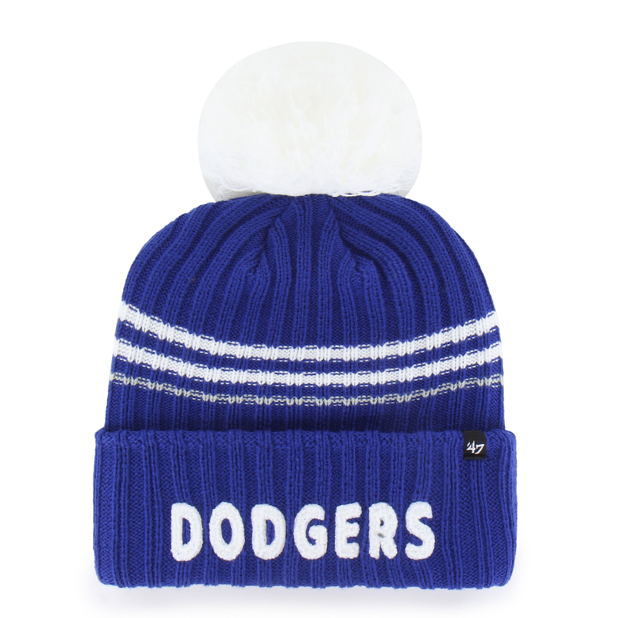 Bonnet en maille duveteuse à revers avec pompon, modèle 47 Royal Los Angeles Dodgers, pour femme
