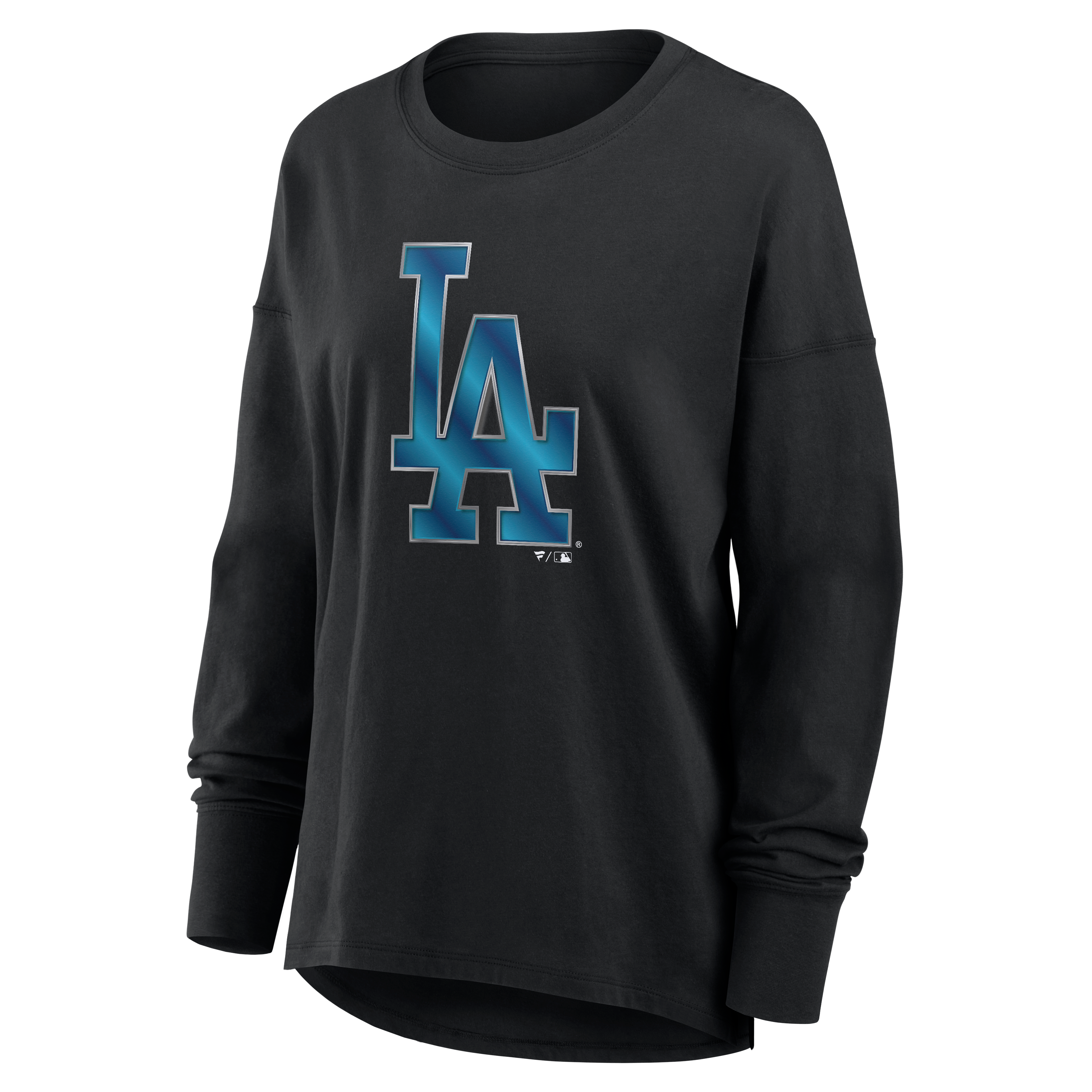T-shirt à manches longues noir pour femmes avec mascotte métallique des Dodgers de Los Angeles
