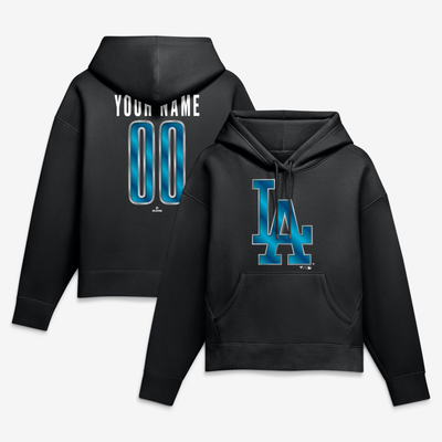 Los Angeles Dodgers Women's Metallic Mascot Personalized Name & Number Hoodie - Black