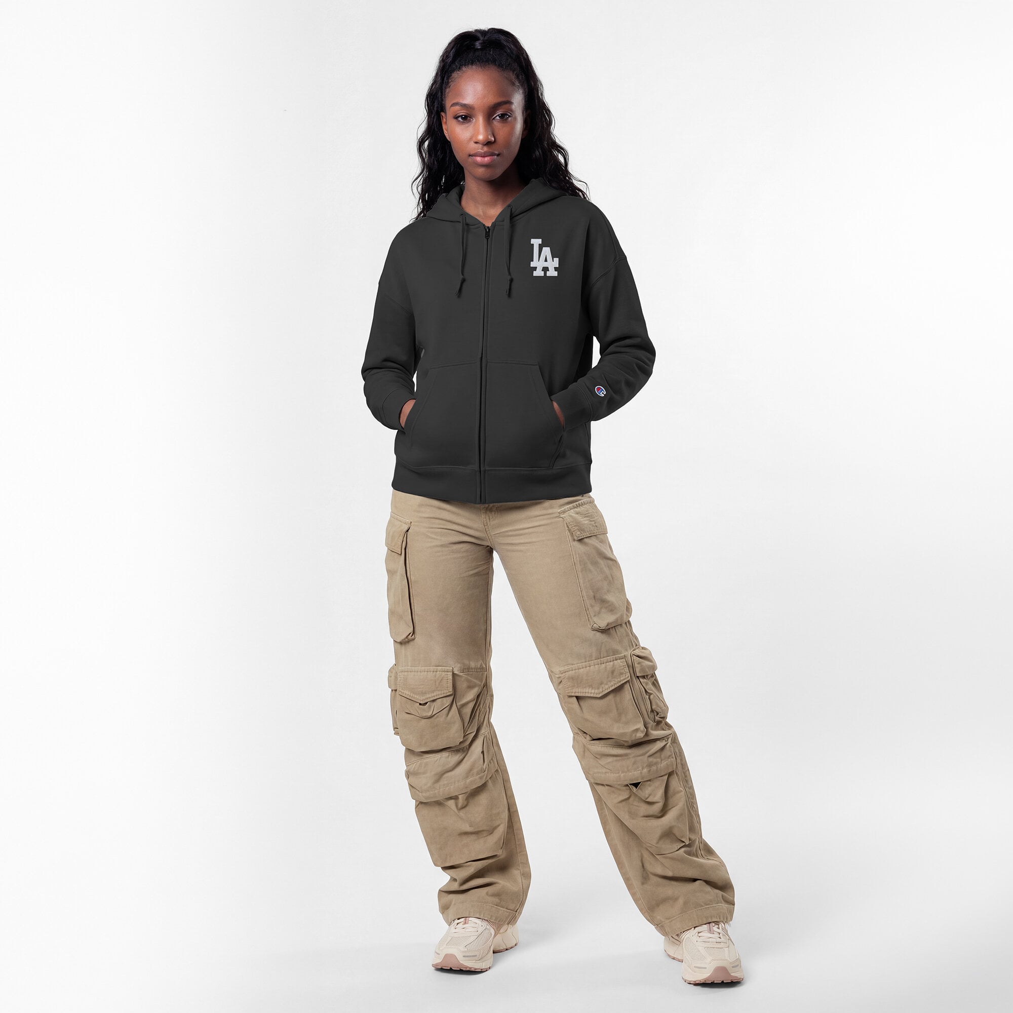 Women's Champion Black Los Angeles Dodgers Powerblend Fleece Full-Zip Hoodie