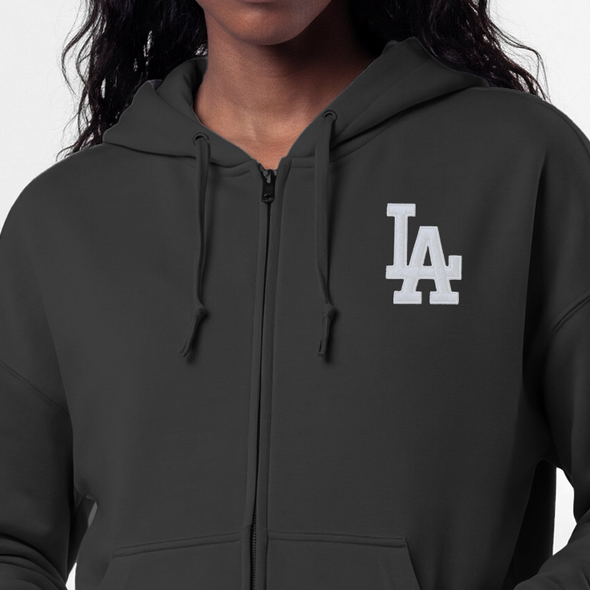 Women's Champion Black Los Angeles Dodgers Powerblend Fleece Full-Zip Hoodie