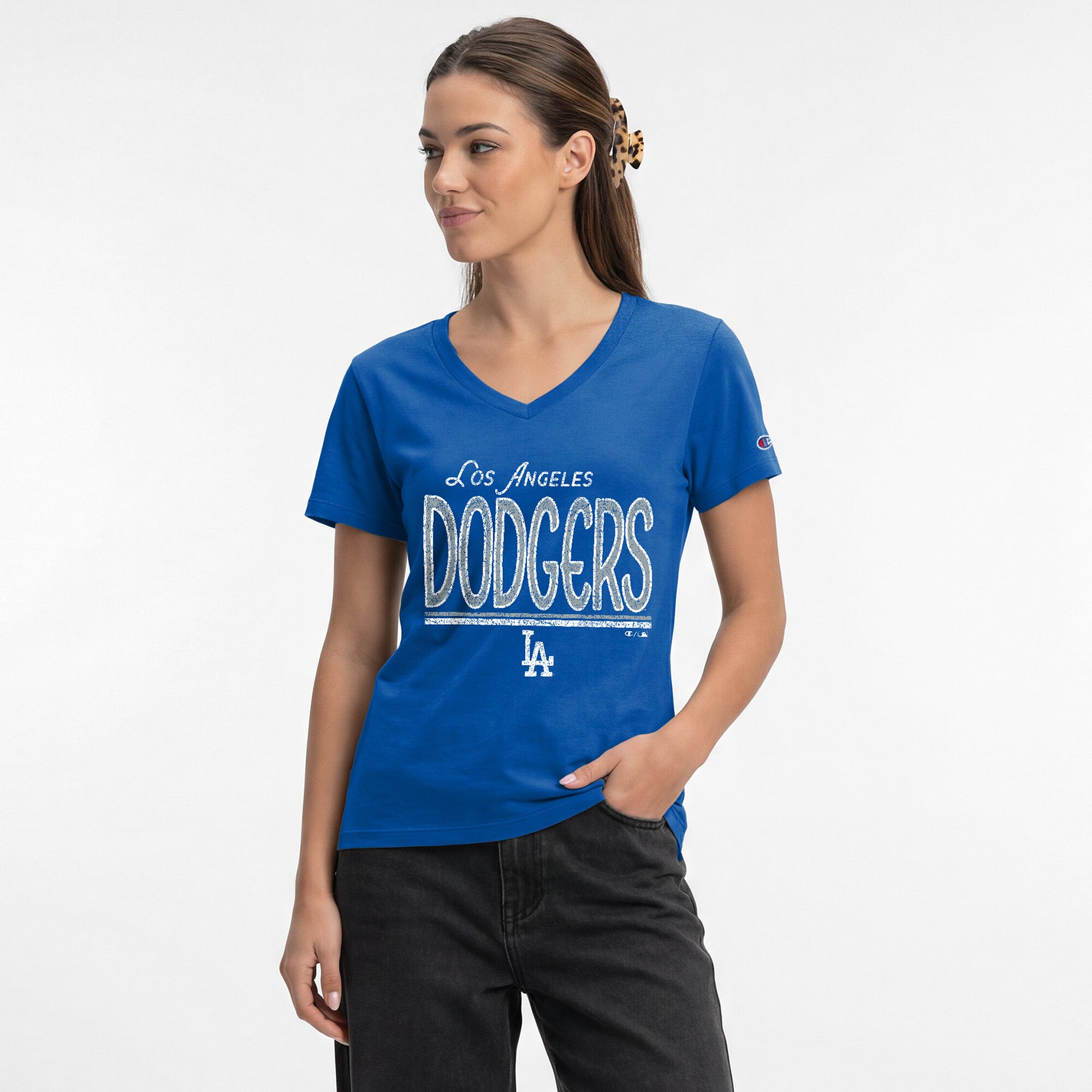 T-shirt à col en V Champion Royal Los Angeles Dodgers pour femmes