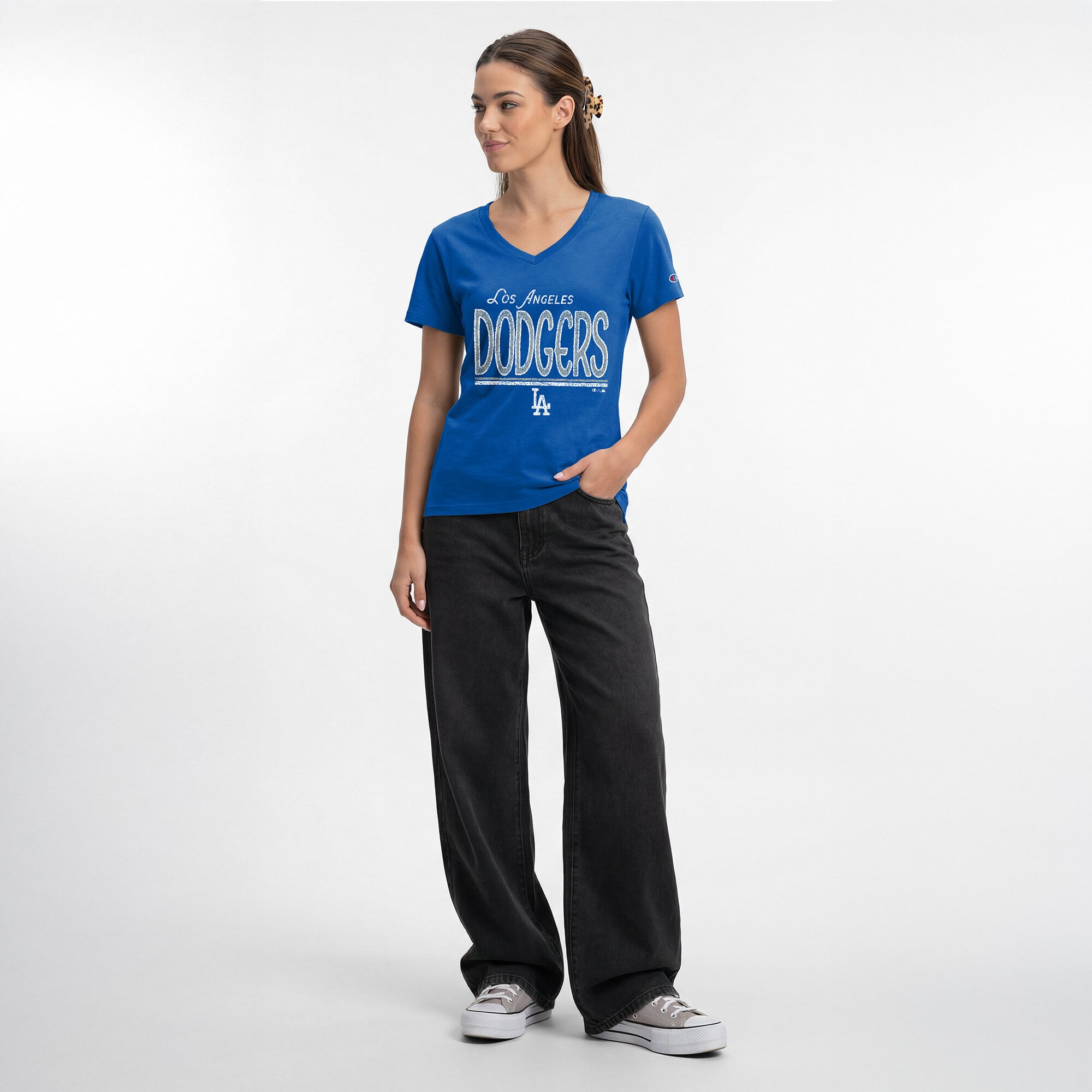 T-shirt à col en V Champion Royal Los Angeles Dodgers pour femmes