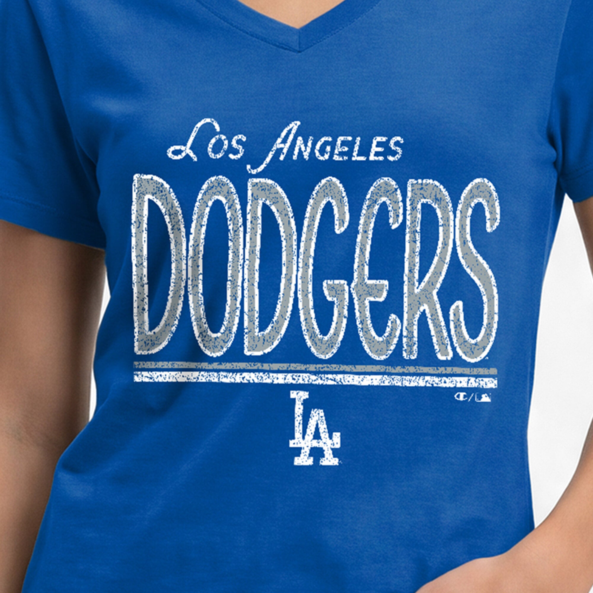 T-shirt à col en V Champion Royal Los Angeles Dodgers pour femmes