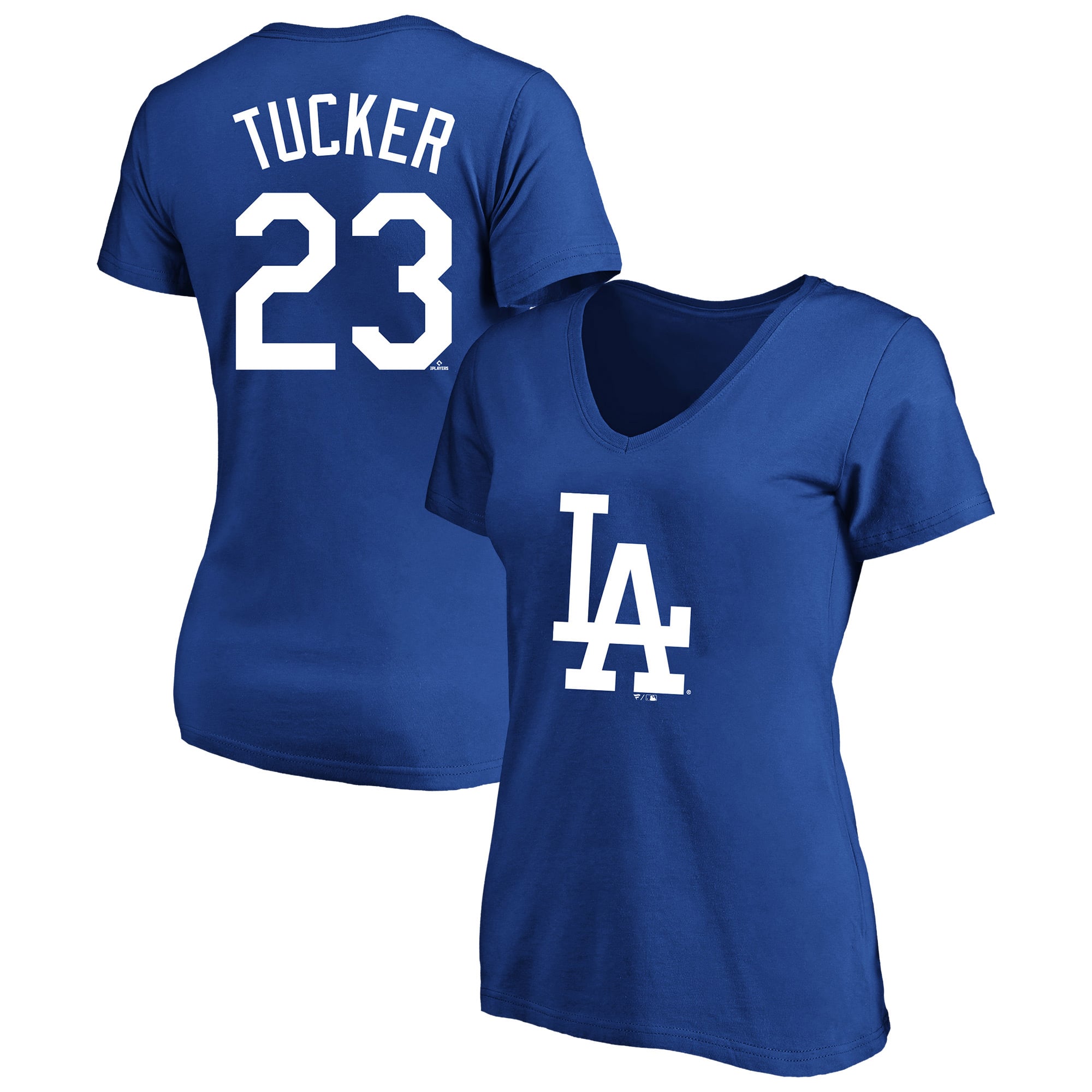 T-shirt à col en V pour femmes Fanatics Kyle Tucker Royal Los Angeles Dodgers, grande taille, nom et numéro