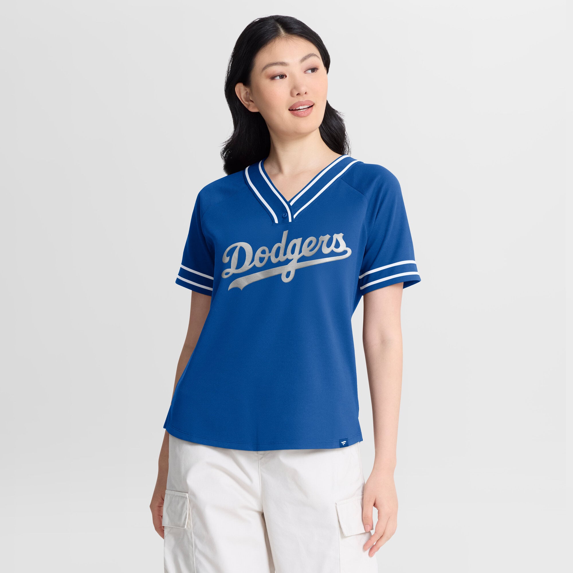 T-shirt raglan à col en V Fanatics Royal Los Angeles Dodgers Diva Race Ahead pour femmes
