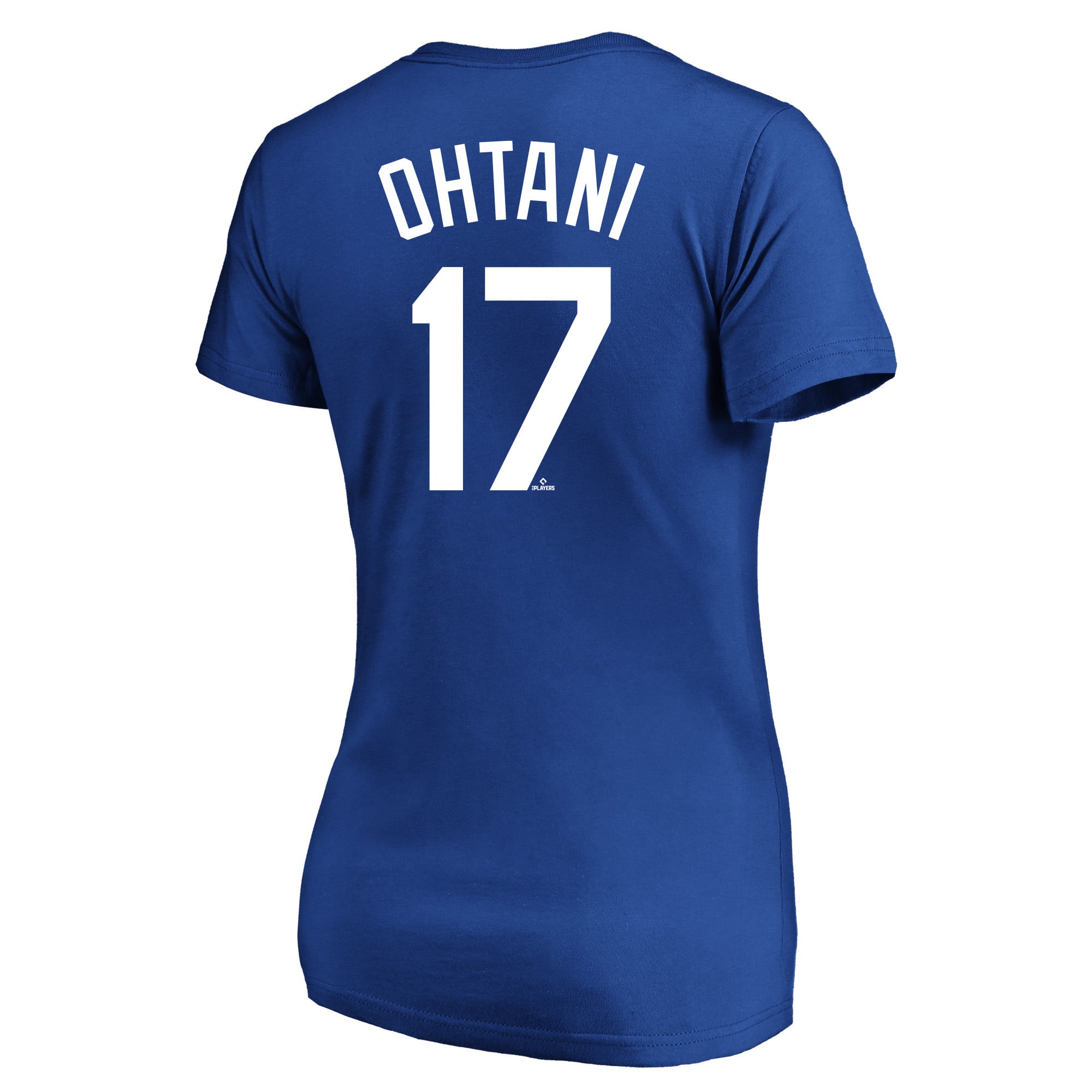 T-shirt à col en V pour femmes Fanatics Shohei Ohtani Royal Los Angeles Dodgers, grandes tailles, nom et numéro