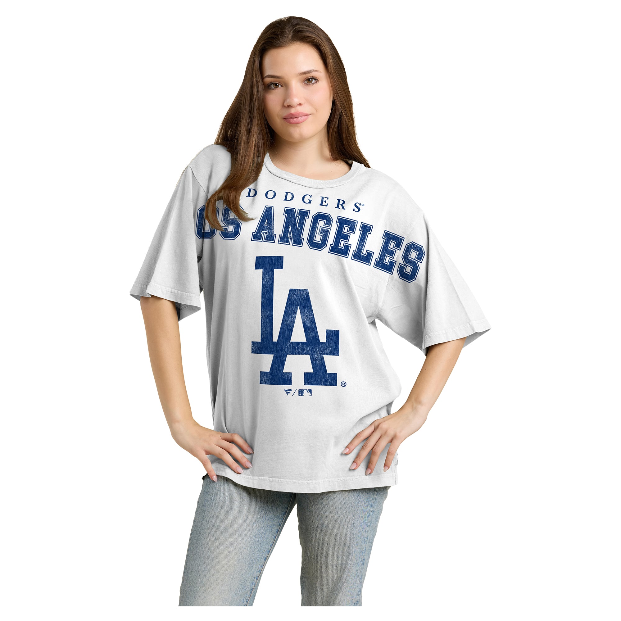 T-shirt Fanatics blanc pour femmes, Los Angeles Dodgers, coupe décontractée, gros caractères