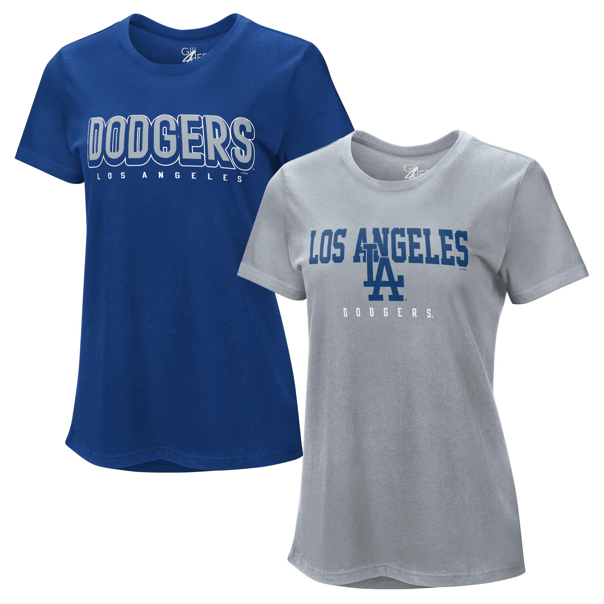 Lot de deux t-shirts G-III 4Her pour femmes par Carl Banks, coloris bleu royal/gris chiné, Los Angeles Dodgers