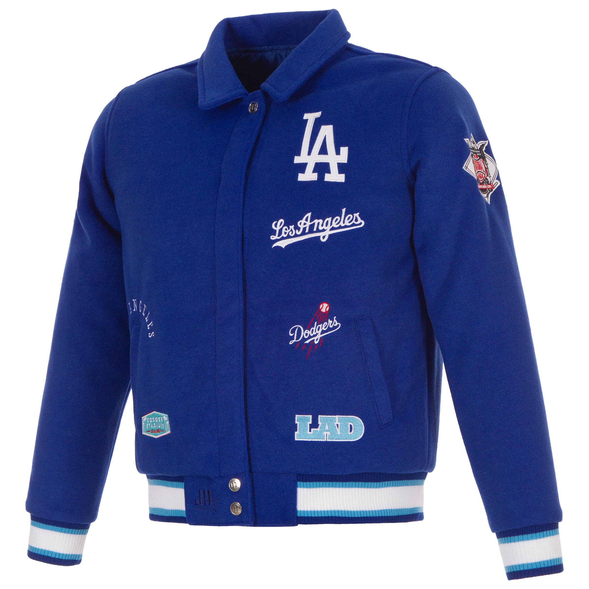 Veste réversible en laine à boutons-pression pour femme JH Design Royal Los Angeles Dodgers