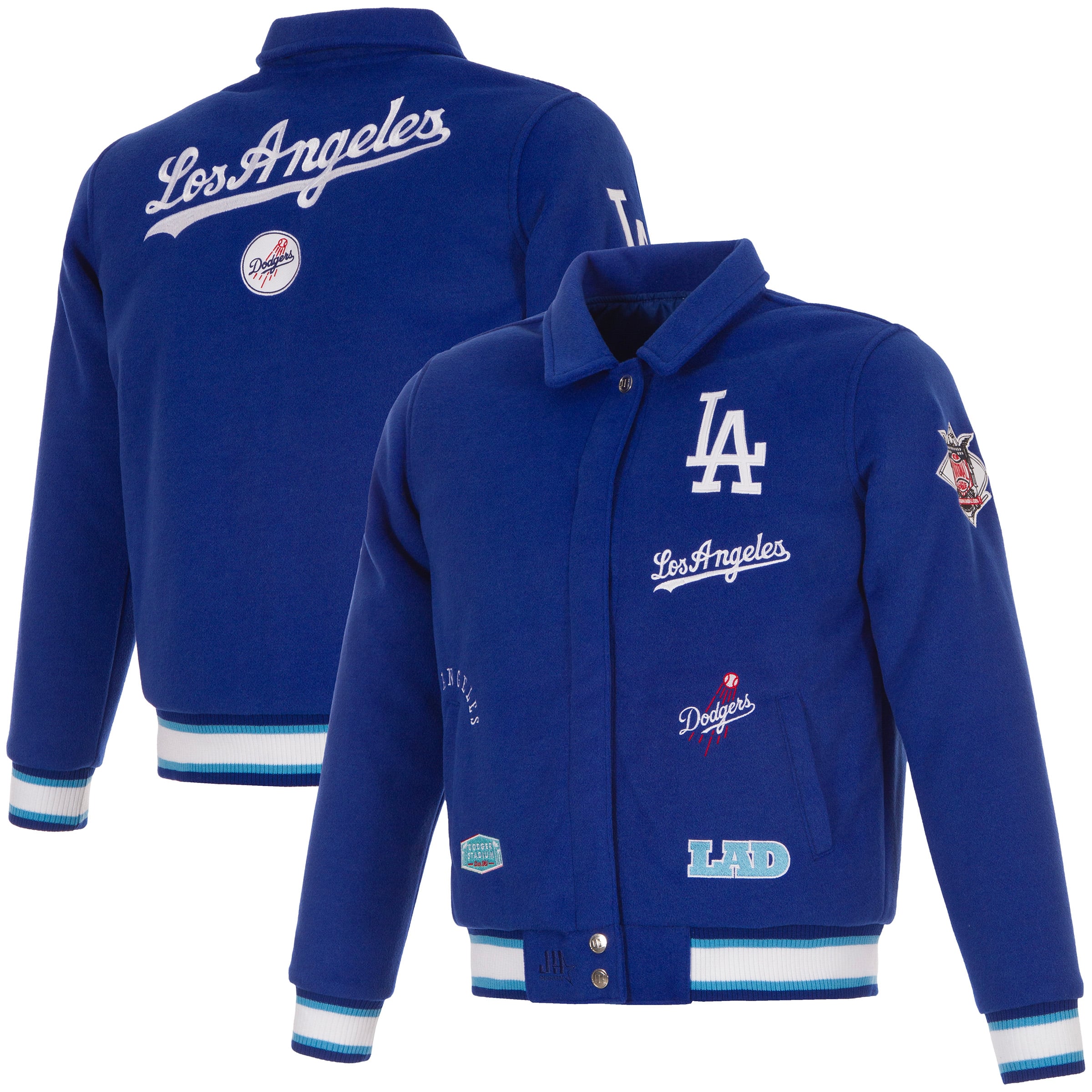 Veste réversible en laine à boutons-pression pour femme JH Design Royal Los Angeles Dodgers