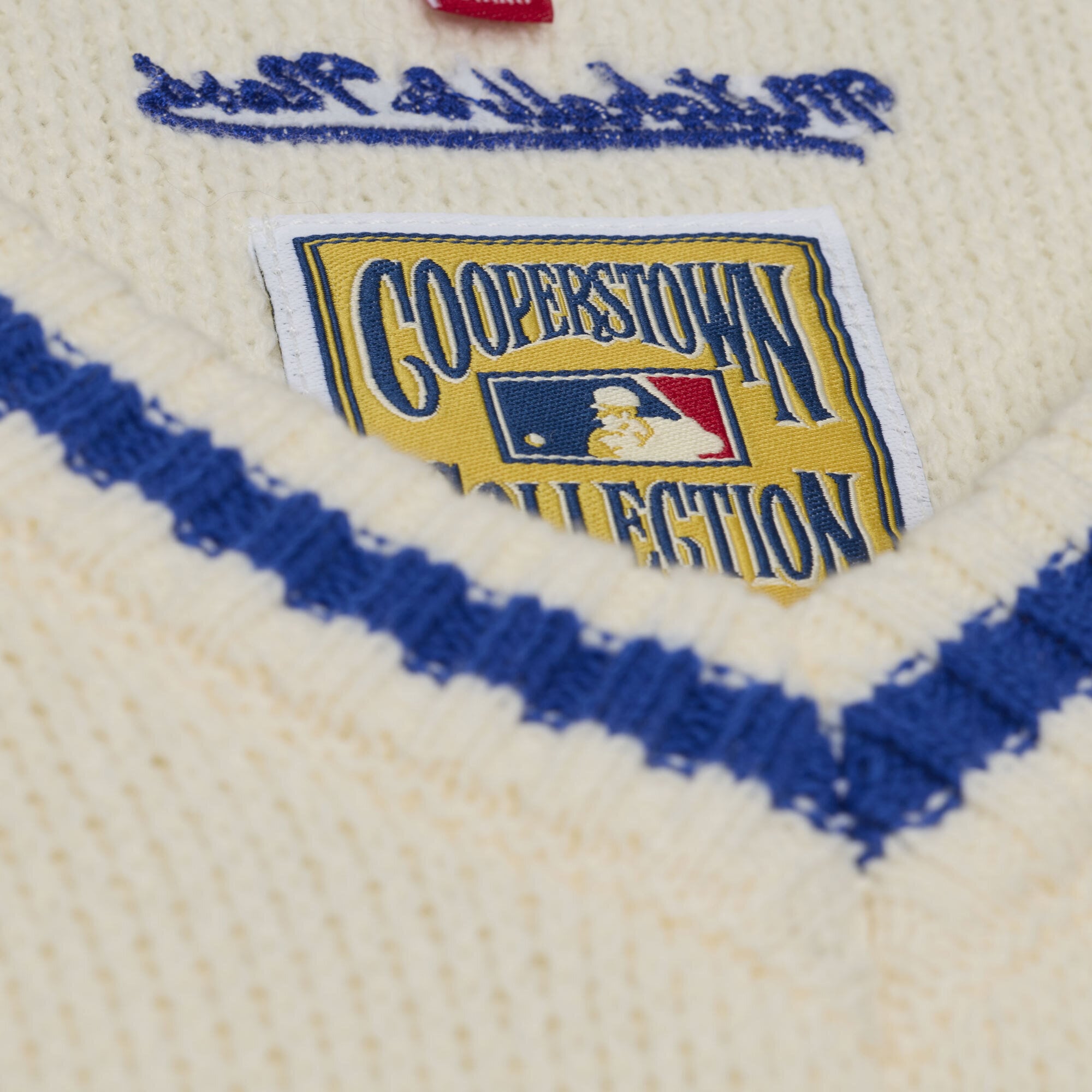 Women's Mitchell & Ness Cream Los Angeles Dodgers Cooperstown Collection Retro Roots Sweater Vest