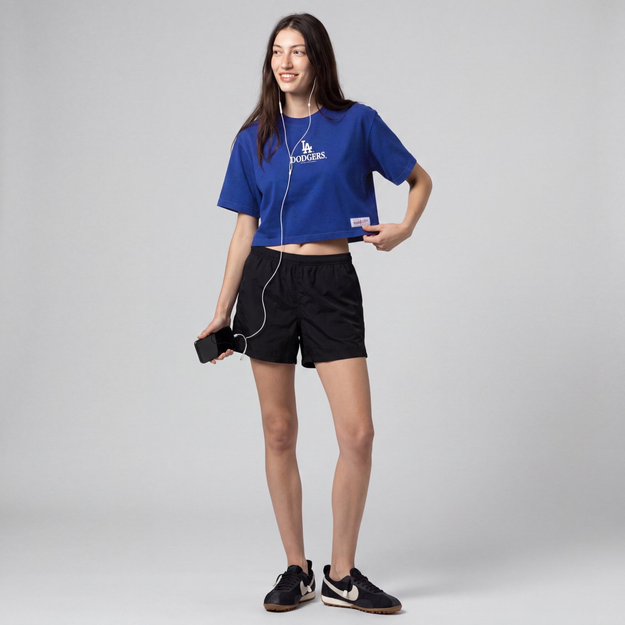 Women's Mitchell & Ness Royal Los Angeles Dodgers Core Essentials Boxy Crop T-Shirt