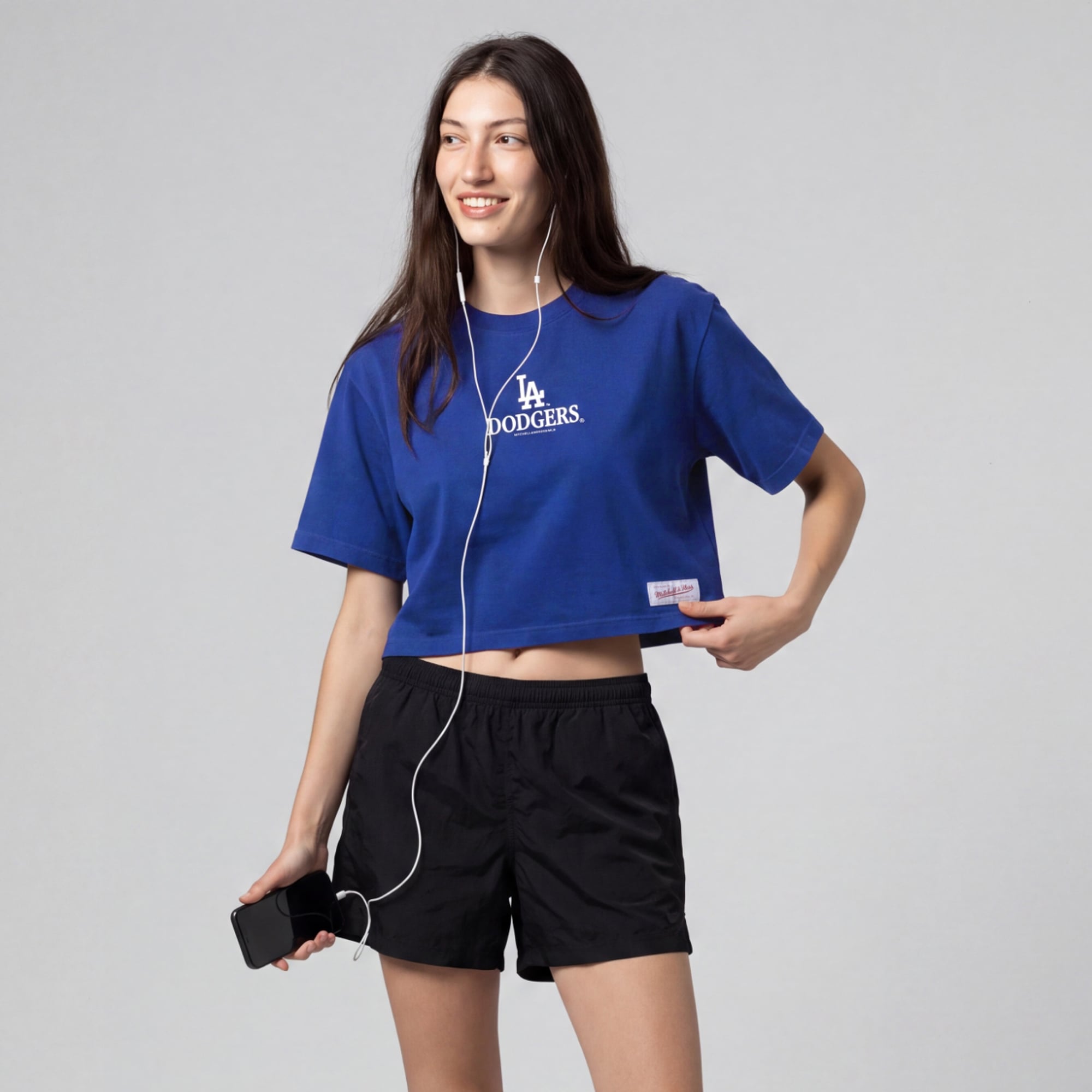 Women's Mitchell & Ness Royal Los Angeles Dodgers Core Essentials Boxy Crop T-Shirt