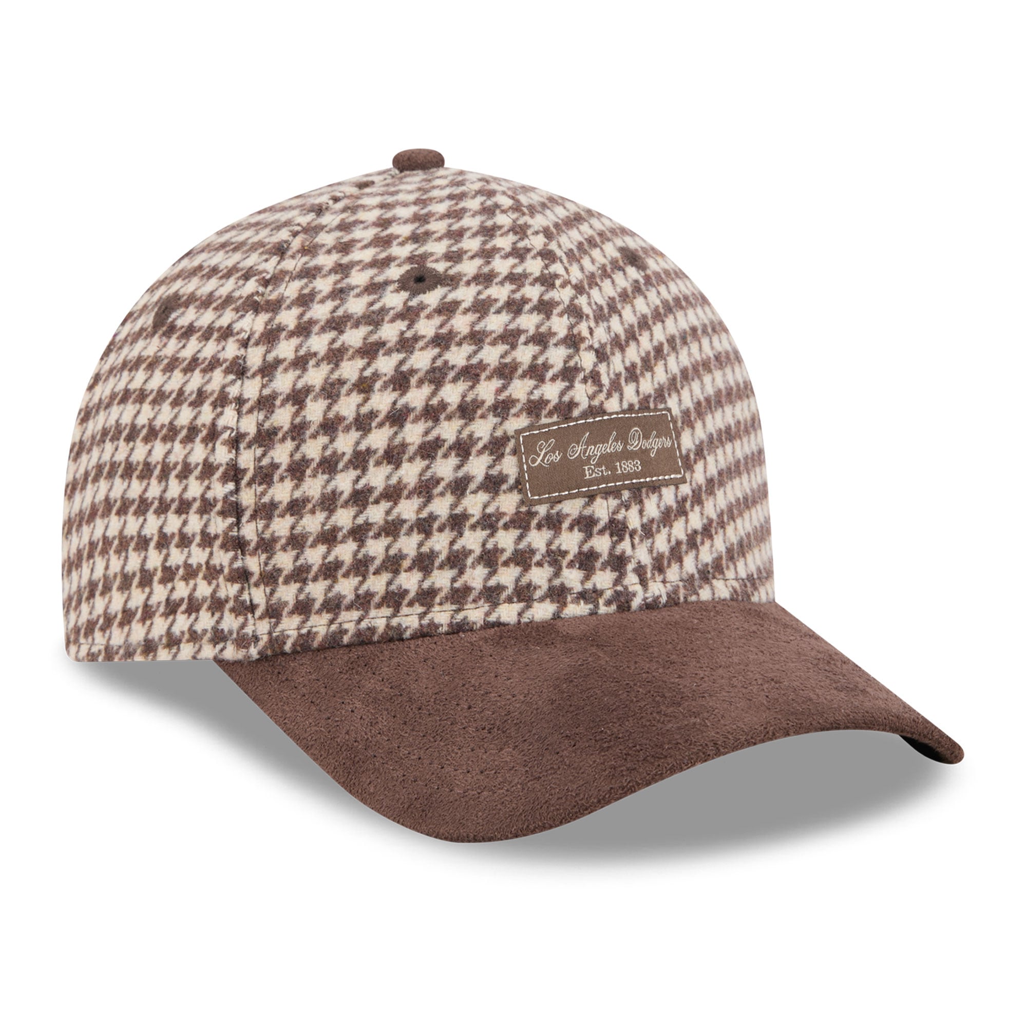 Casquette ajustable New Era 9FORTY M-Crown marron clair pour femme, Los Angeles Dodgers, en fausse laine.