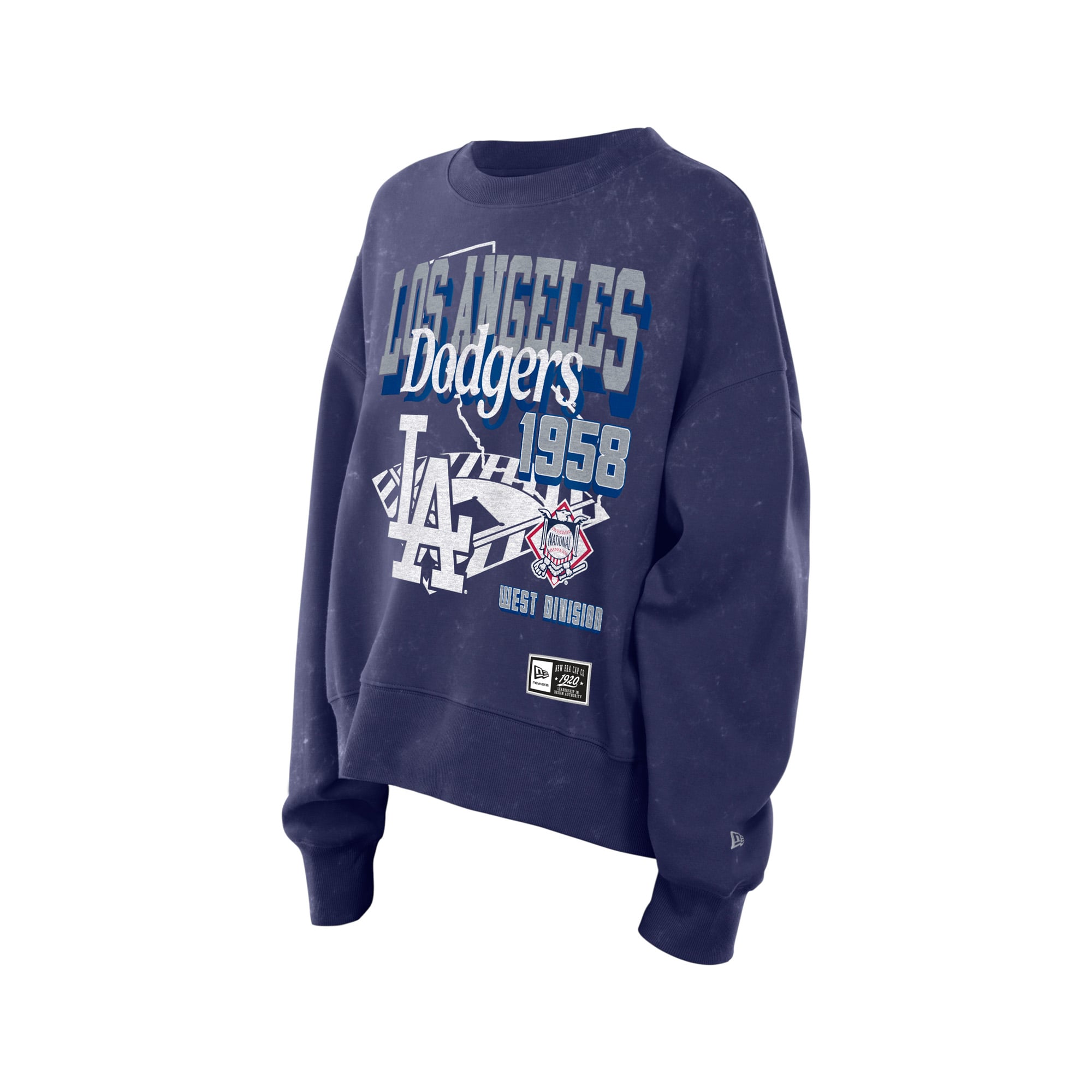 Women's New Era Royal Los Angeles Dodgers Throwback Mineral Wash Boxy Sweatshirt