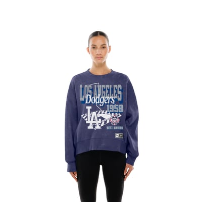 Los Angeles Dodgers New Era Women's Throwback Mineral Wash Boxy Sweatshirt - Royal