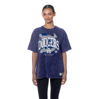 Los Angeles Dodgers New Era Women's Throwback Mineral Wash Boyfriend T-Shirt - Royal