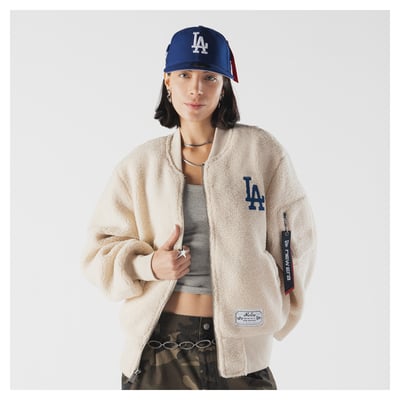  Los Angeles Dodgers New Era x Alpha Industries Women's Sherpa Flight Jacket - White