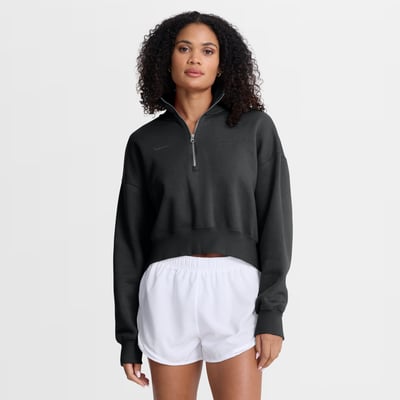  Los Angeles Dodgers Nike Women's Oversized Phoenix Fleece Cropped Quarter-Zip Pullover - Black