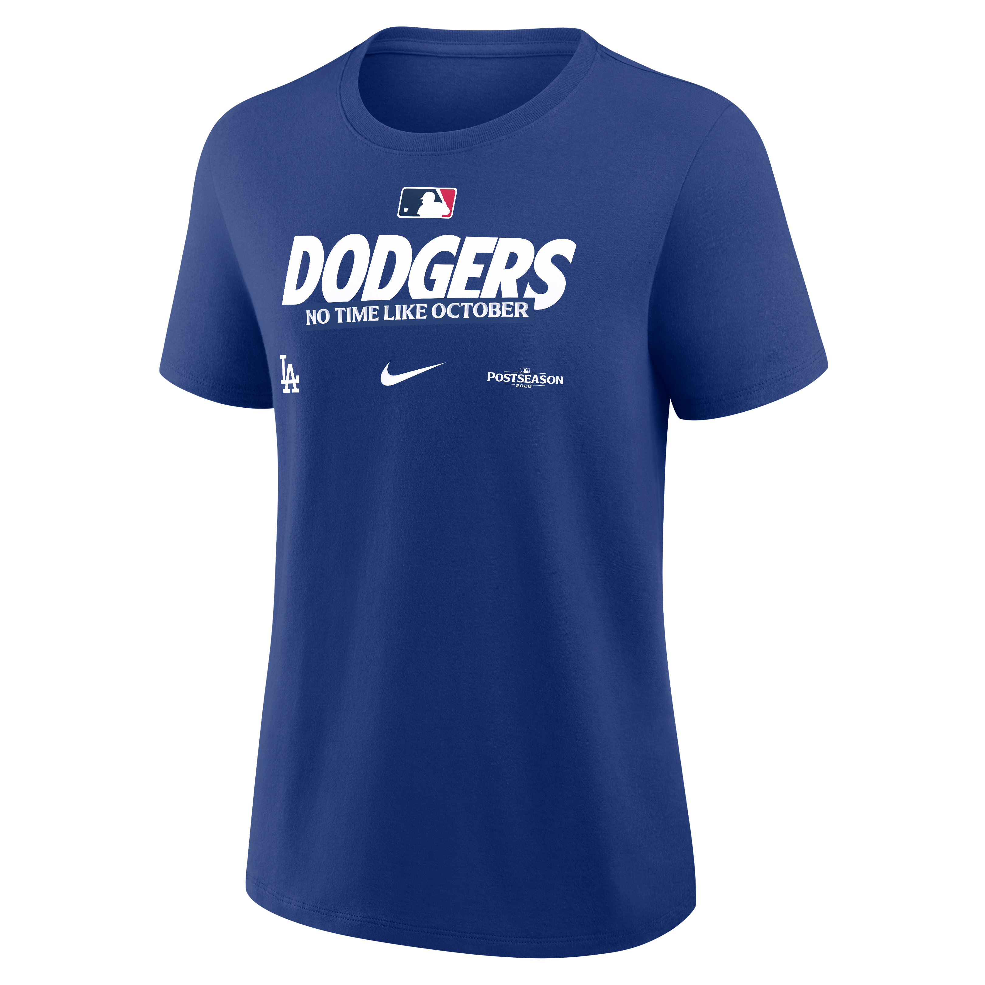 T-shirt authentique Nike bleu Los Angeles Dodgers 2026 MLB Postseason pour femmes