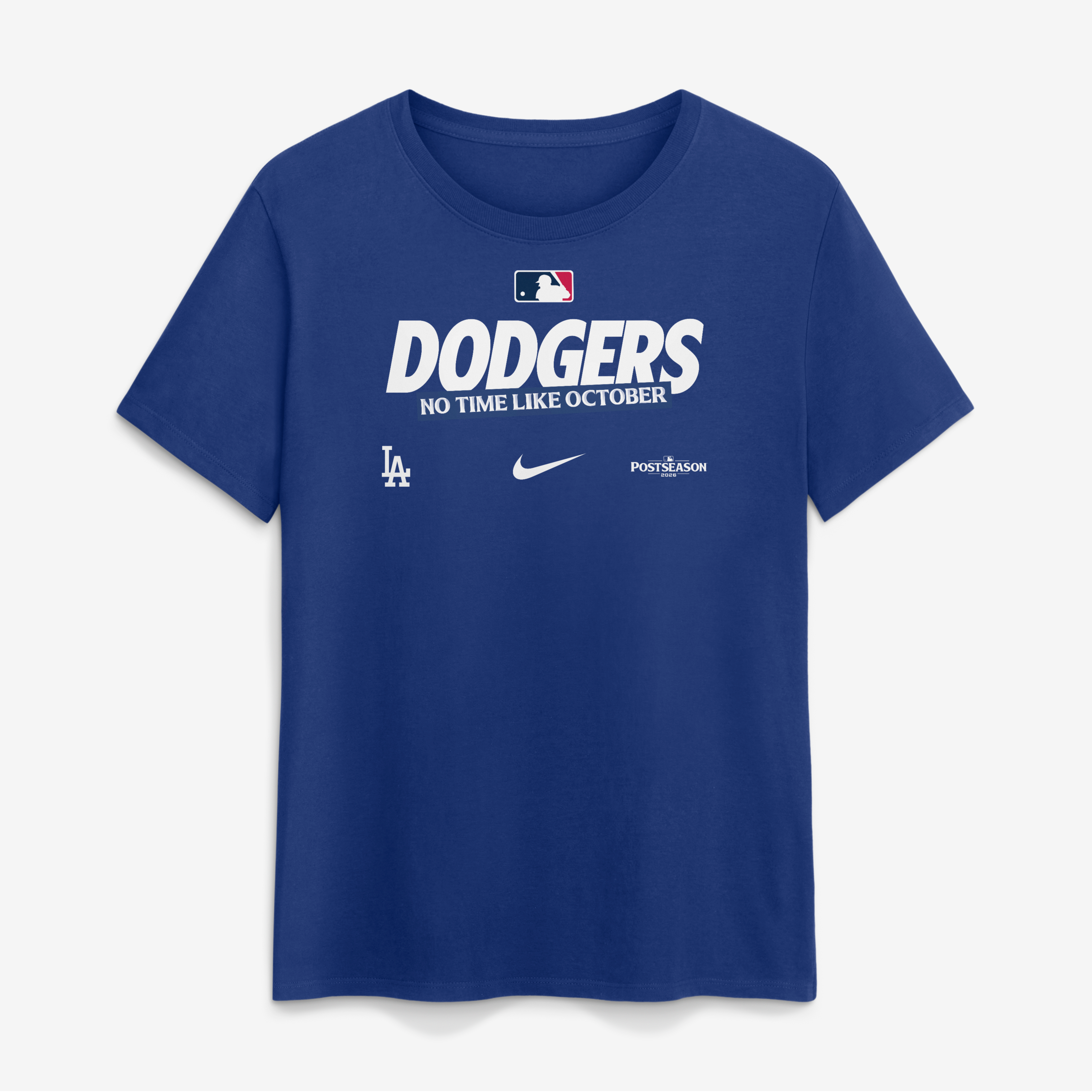 T-shirt authentique Nike bleu Los Angeles Dodgers 2026 MLB Postseason pour femmes