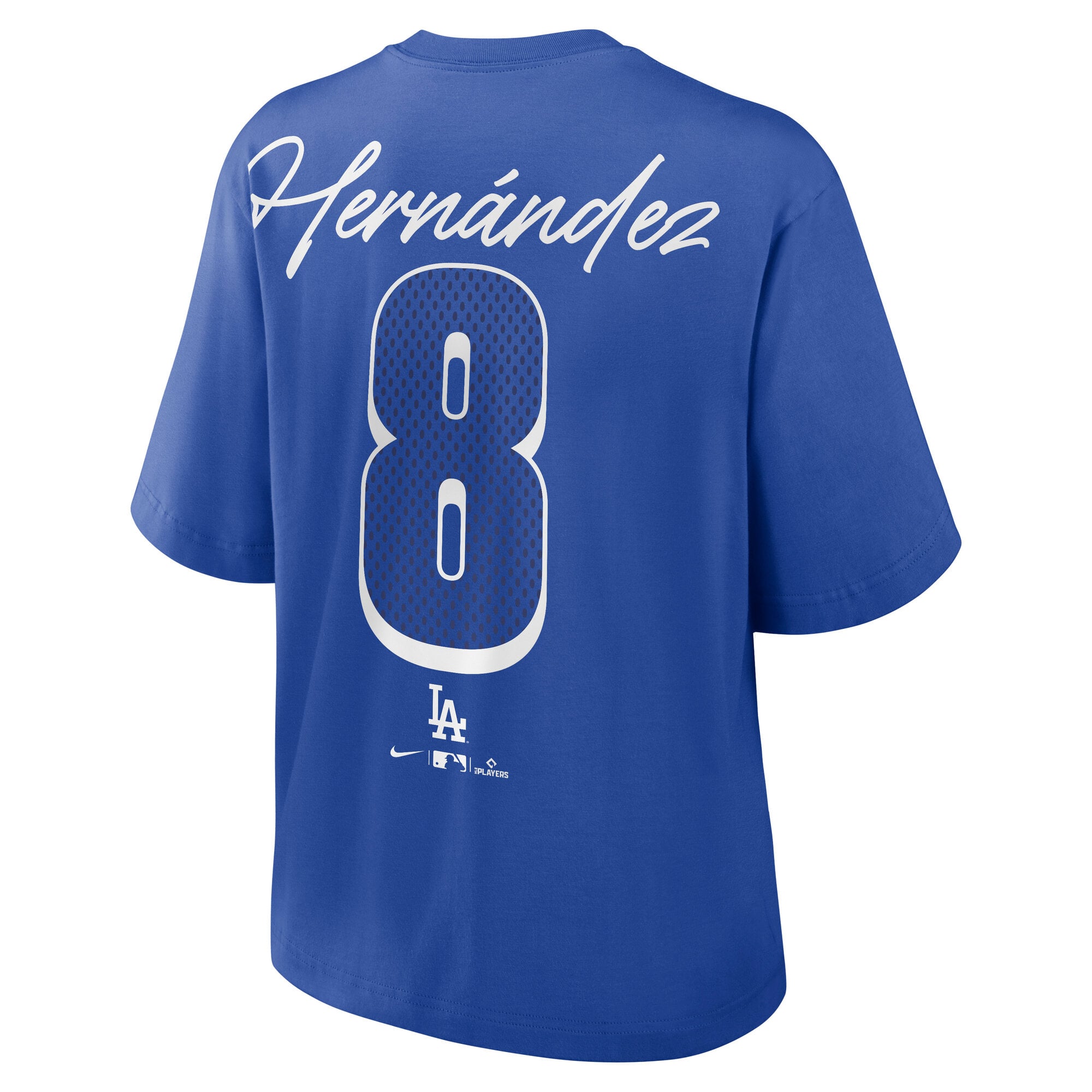 T-shirt Nike Enrique Hernández Royal Los Angeles Dodgers Premium Essentials Boxy pour femme, avec nom et numéro